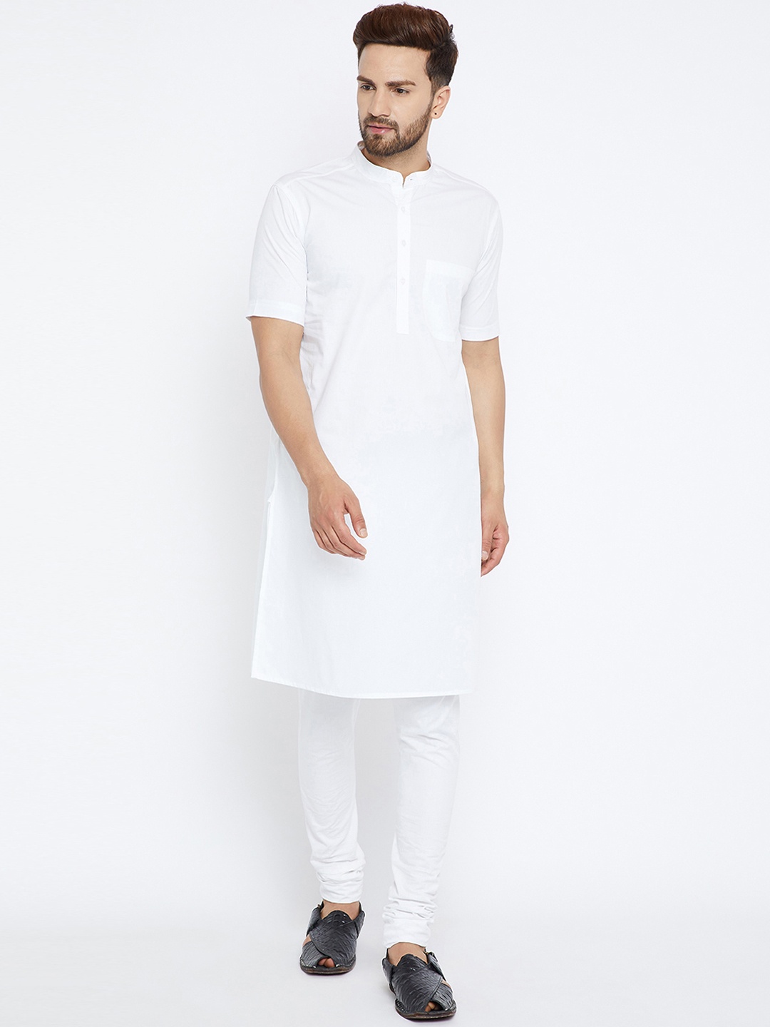 

even Men White Solid Kurta with Churidar