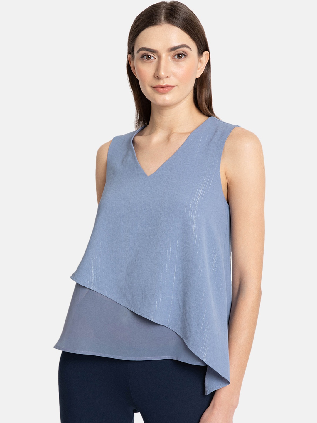 

Kazo Women Blue Solid Tiered Layered Top
