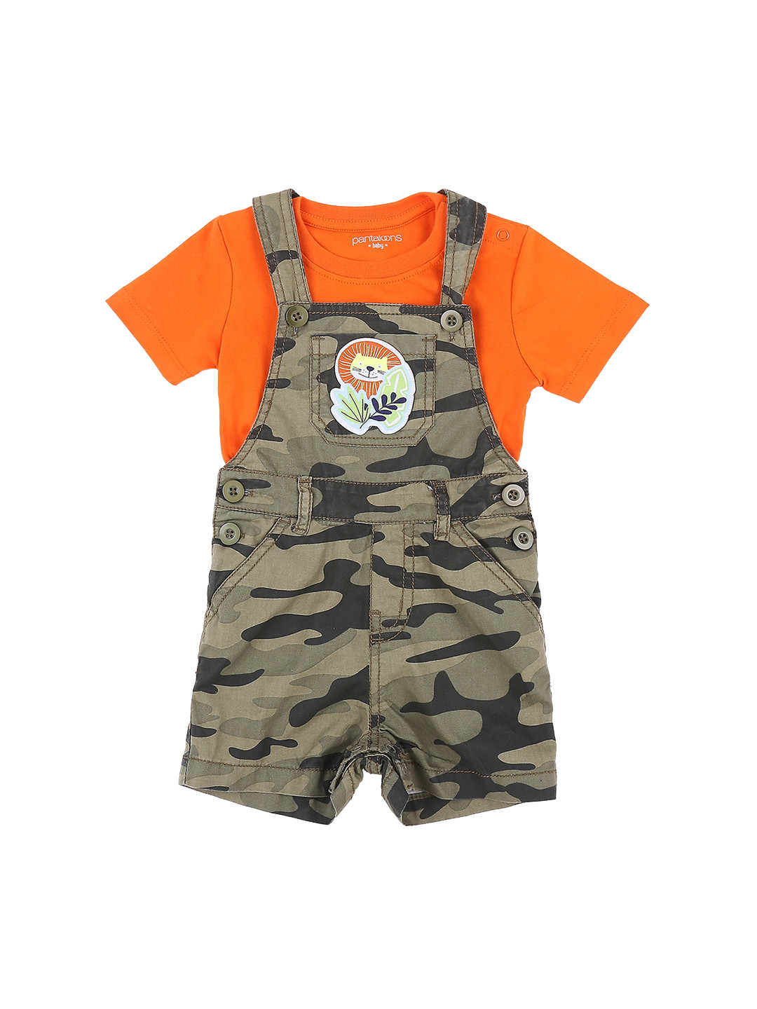 

Pantaloons Baby Boys Olive Green & Orange Solid T-shirt with Shorts