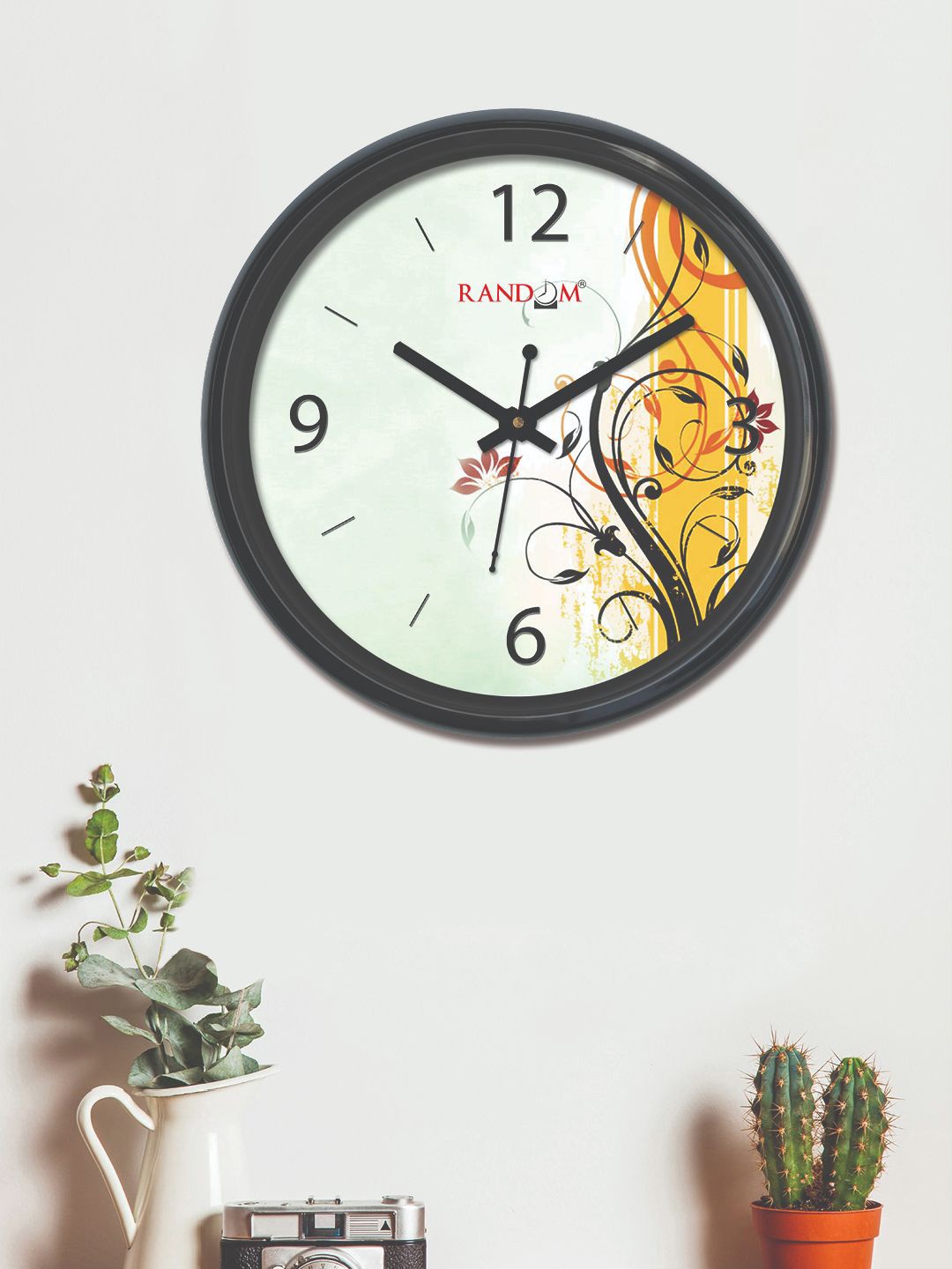 RANDOM Off-White & Yellow Round Printed Analogue Wall Clock (30 cm x 30 cm)