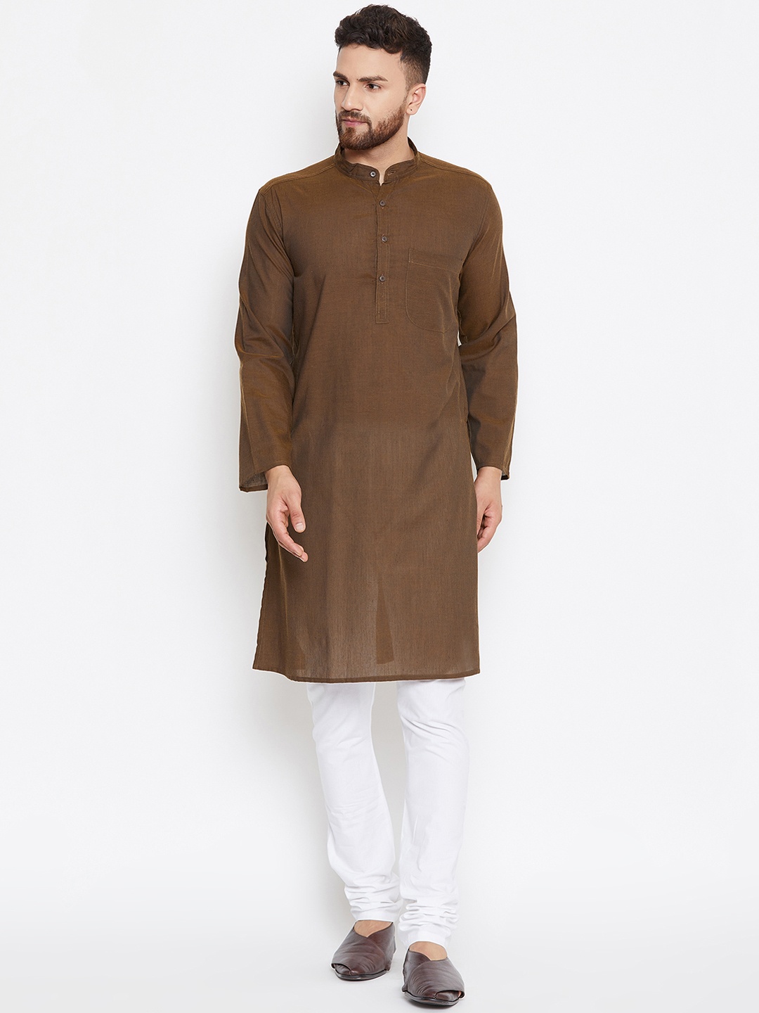 

even Men Brown Solid Straight Kurta