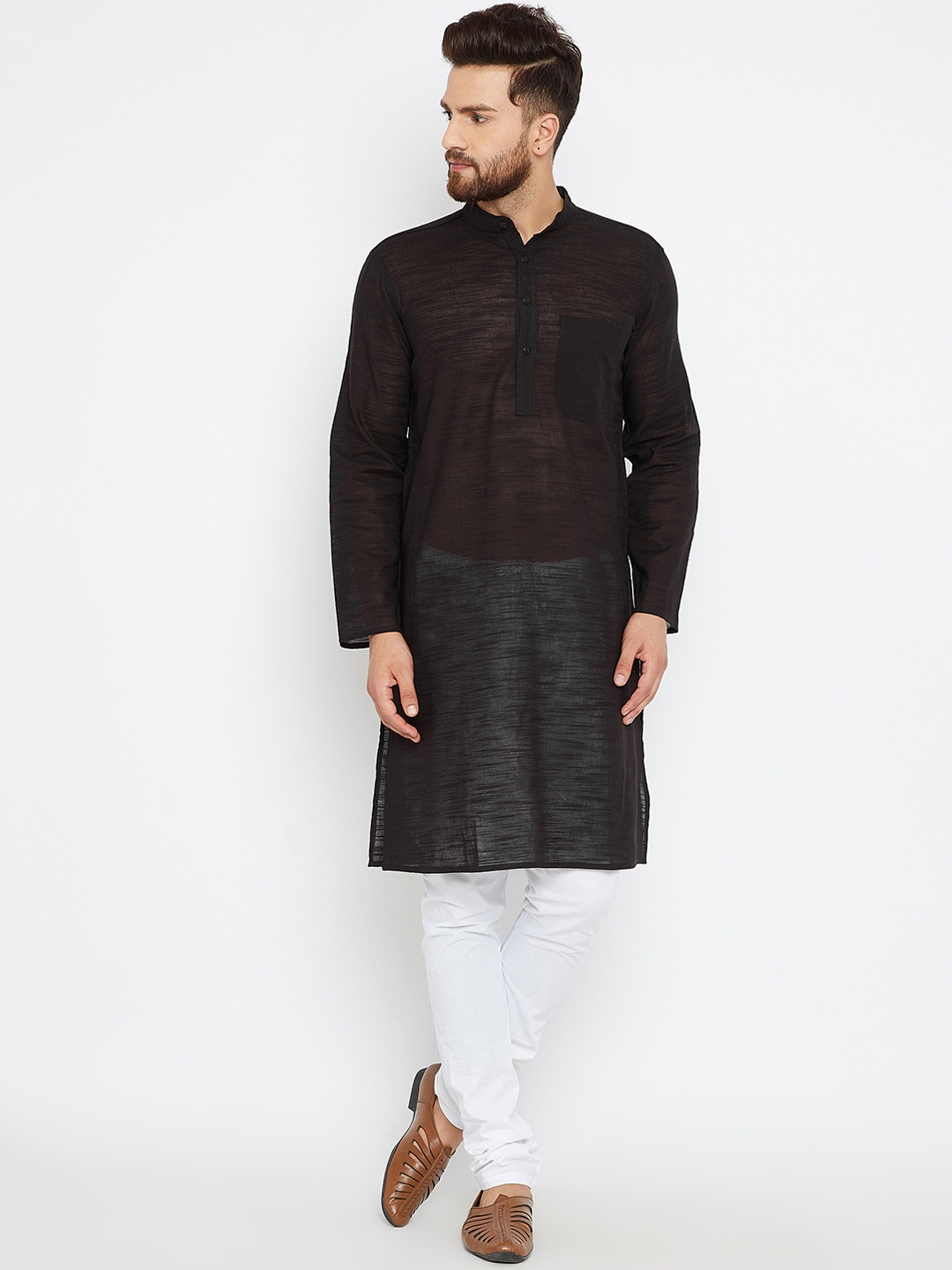 

even Men Black & White Solid Kurta with Churidar
