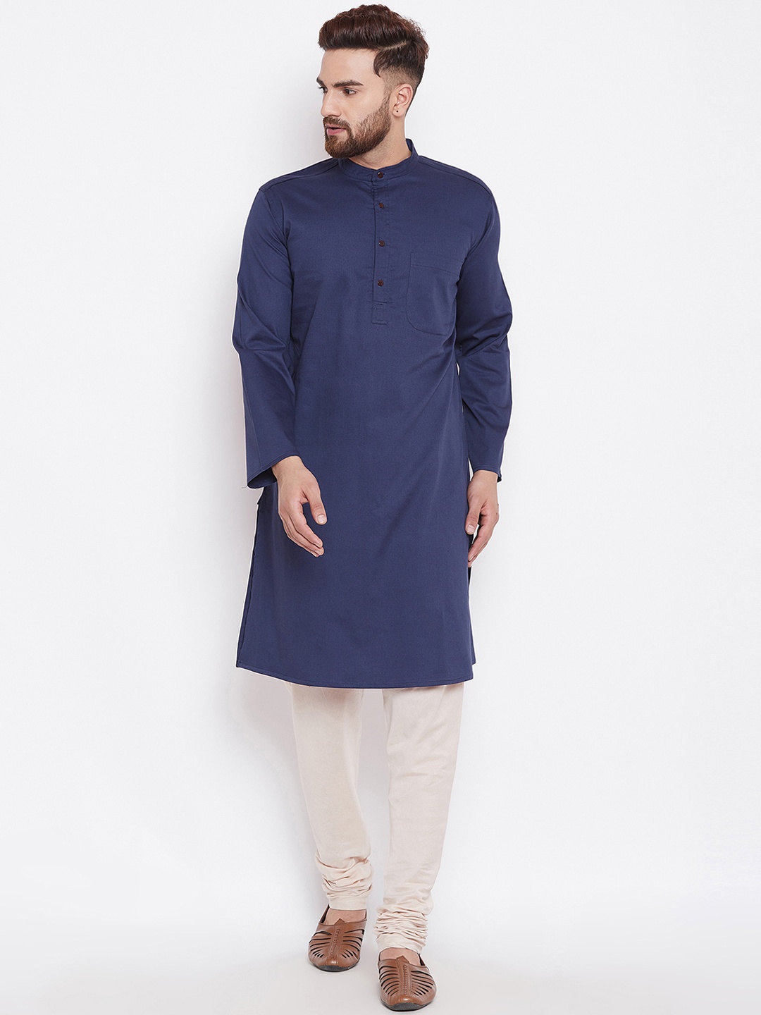 

even Men Blue Solid Kurta with Churidar