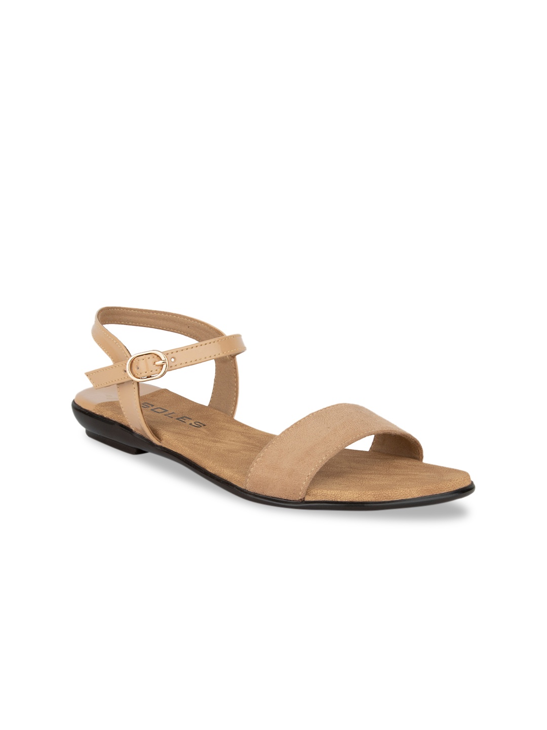 

SOLES Women Beige Solid Open Toe Flats