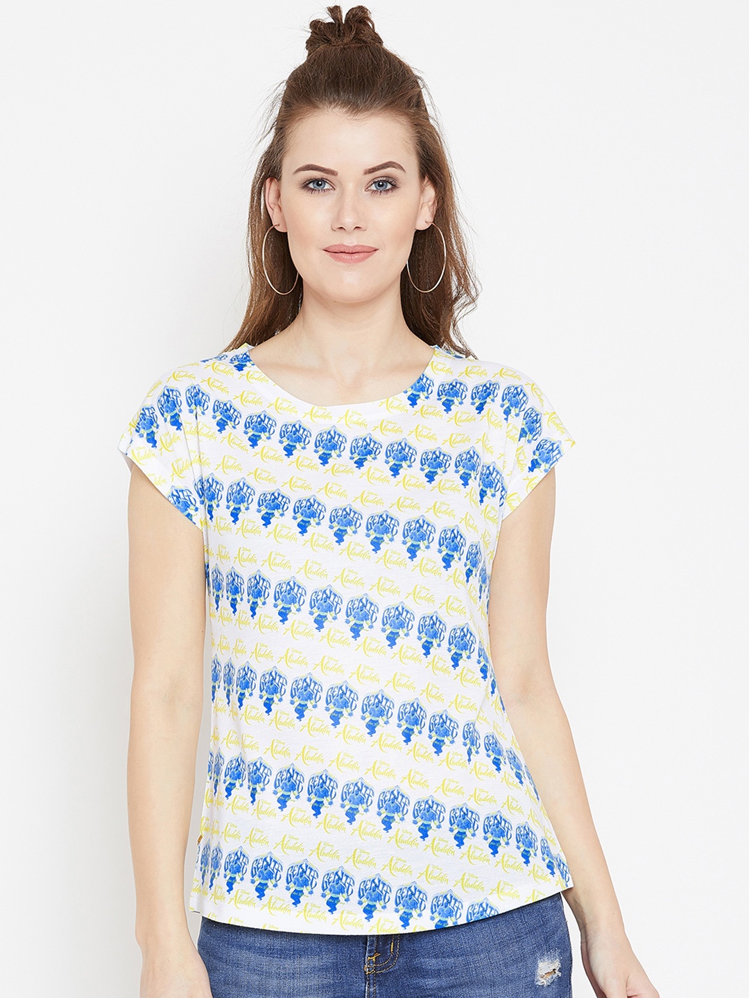 

Disney by Wear Your Mind Women White Printed Round Neck T-shirt