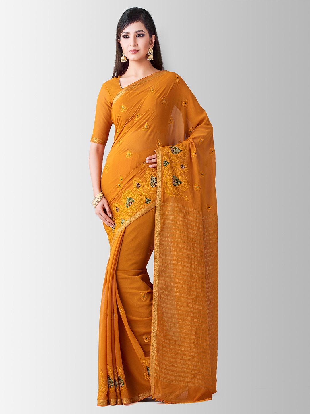 

MIMOSA Orange Poly Chiffon Woven Design Banarasi Saree