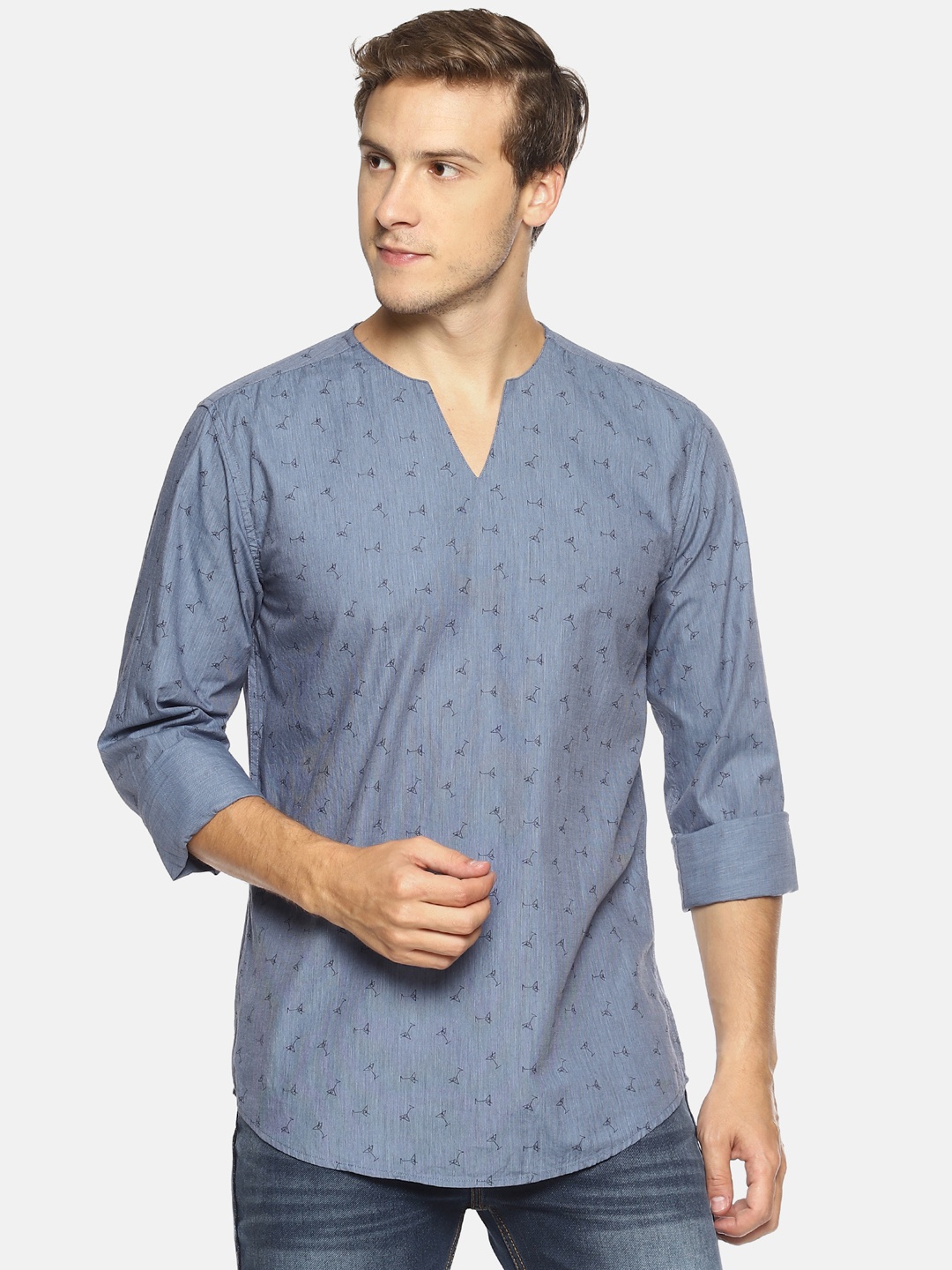 

Bene Kleed Men Navy Blue & Navy Blue Quirky Print Straight Kurta