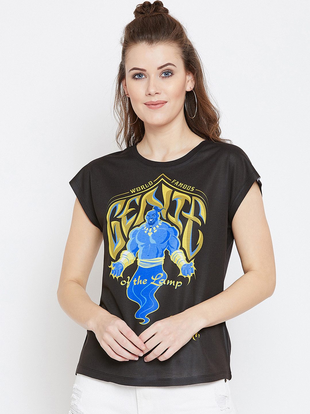

Disney by Wear Your Mind Women Black Printed Round Neck T-shirt
