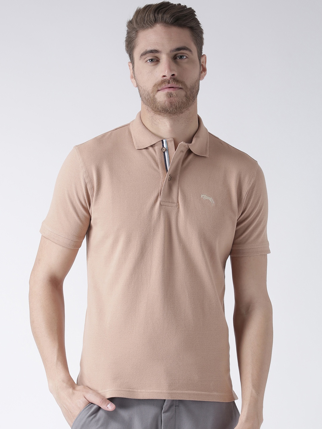 

JUMP USA Men Beige Solid Polo Collar T-shirt
