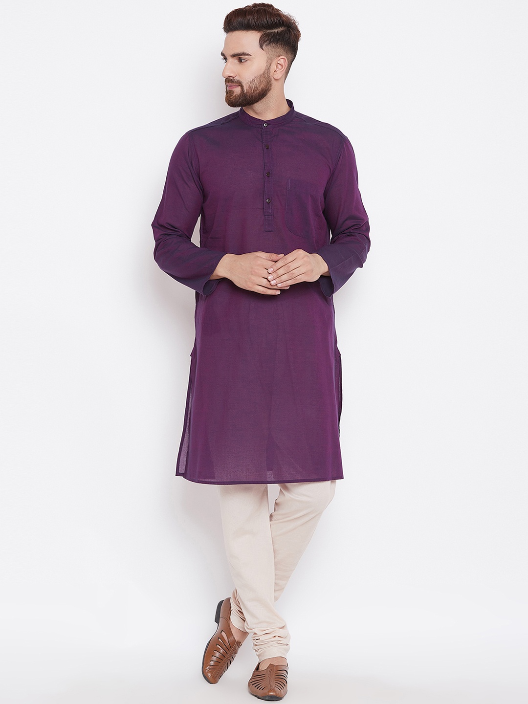 

even Men Purple Solid Kurta with Churidar