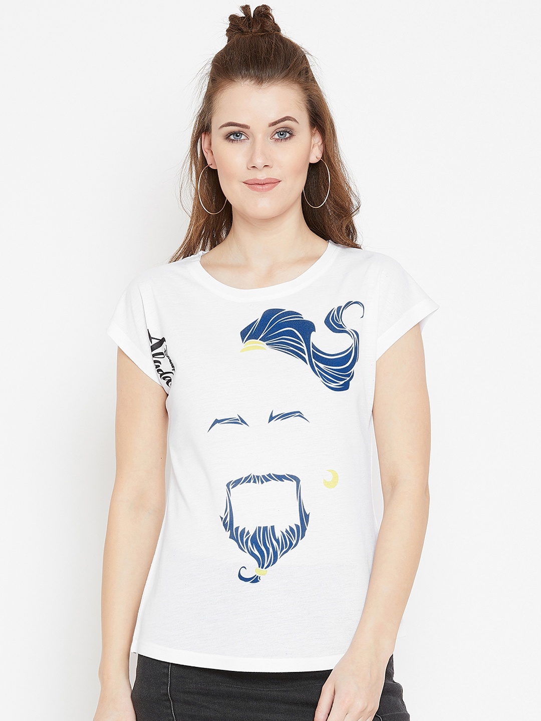 

Disney by Wear Your Mind Women White Printed Round Neck T-shirt