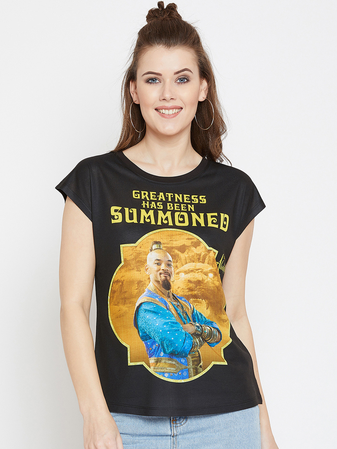 

Disney by Wear Your Mind Women Black Printed Round Neck T-shirt