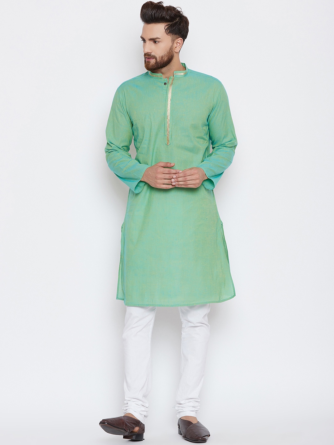 

even Men Green & White Solid Kurta with Pyjamas