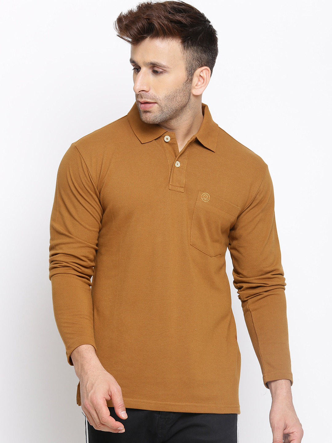 

Chkokko Men Brown Solid Polo Collar T-shirt