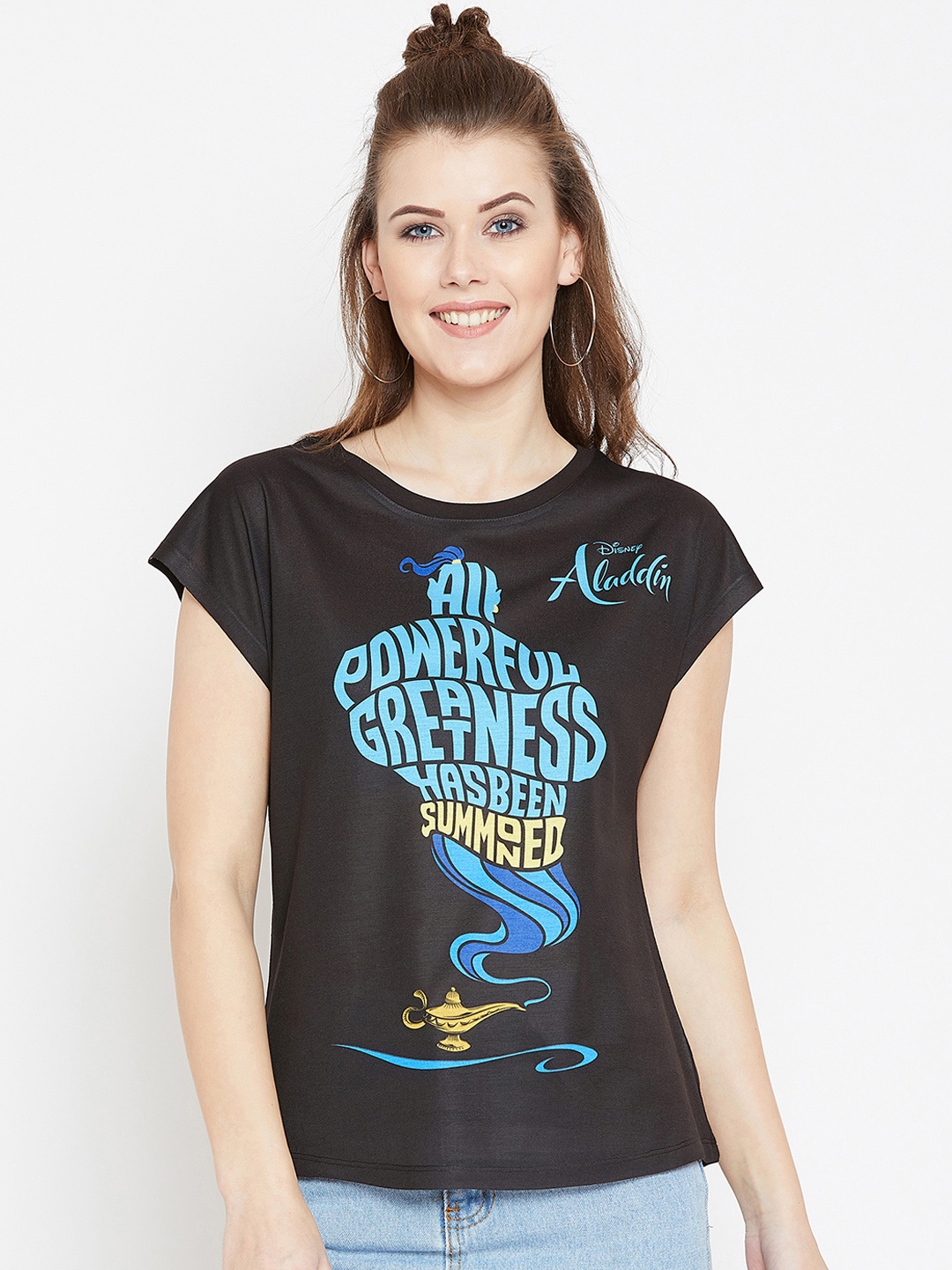 

Disney by Wear Your Mind Women Black Printed Round Neck T-shirt