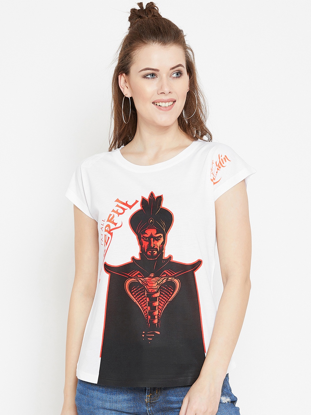 

Disney by Wear Your Mind Women White Printed Round Neck T-shirt