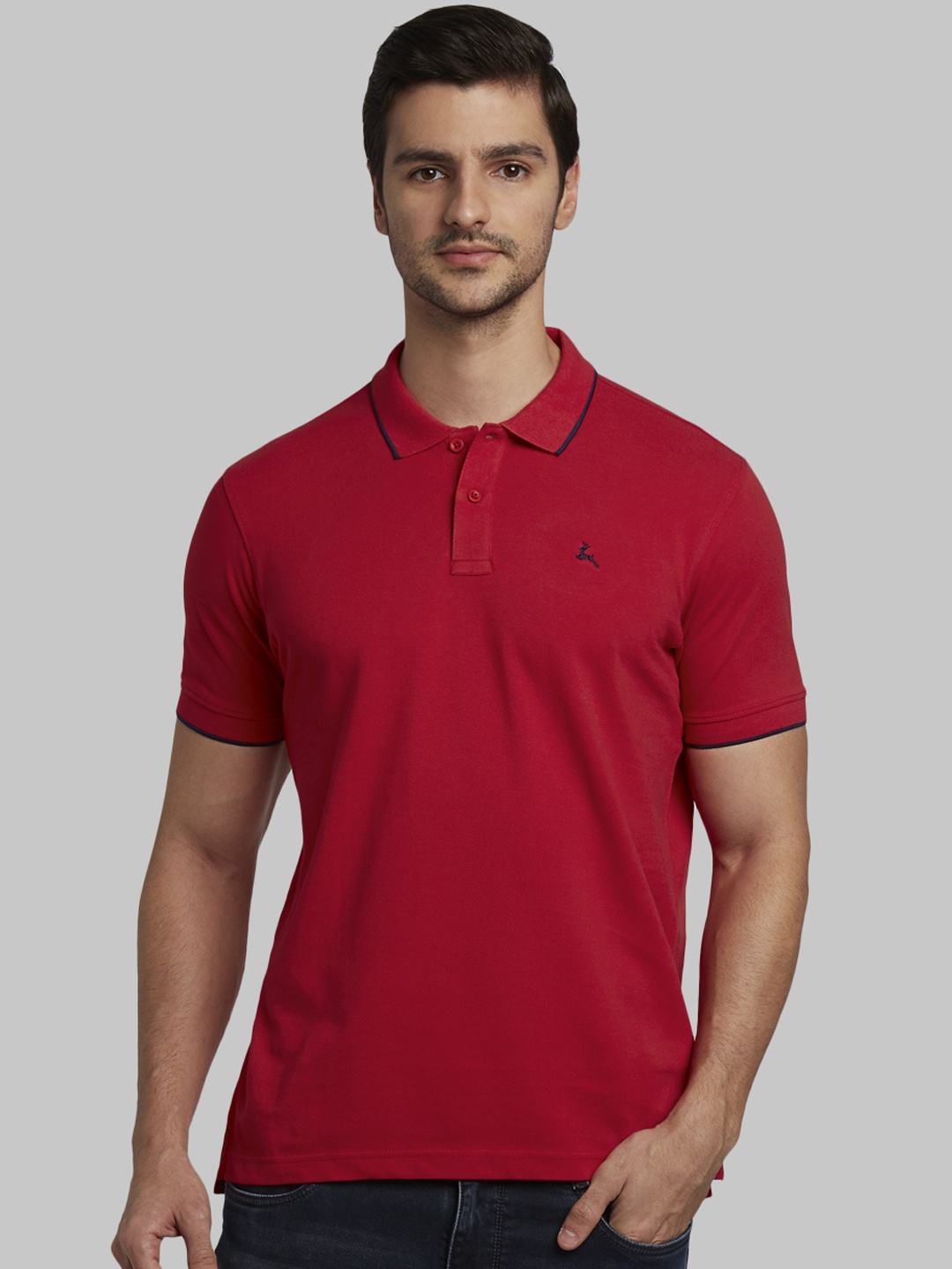 

Parx Men Red Solid Polo Collar T-shirt