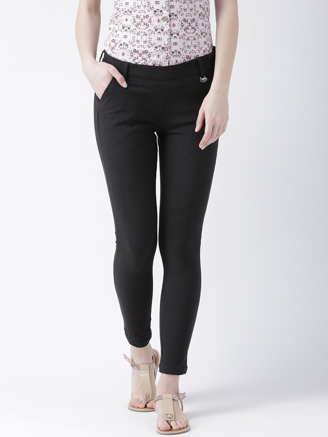 

JUMP USA Women Black Pencil Slim Fit Solid Regular Trousers