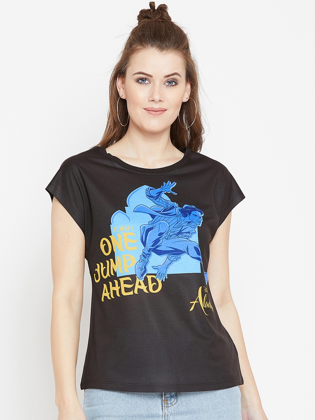

Disney by Wear Your Mind Women Black Printed Round Neck T-shirt