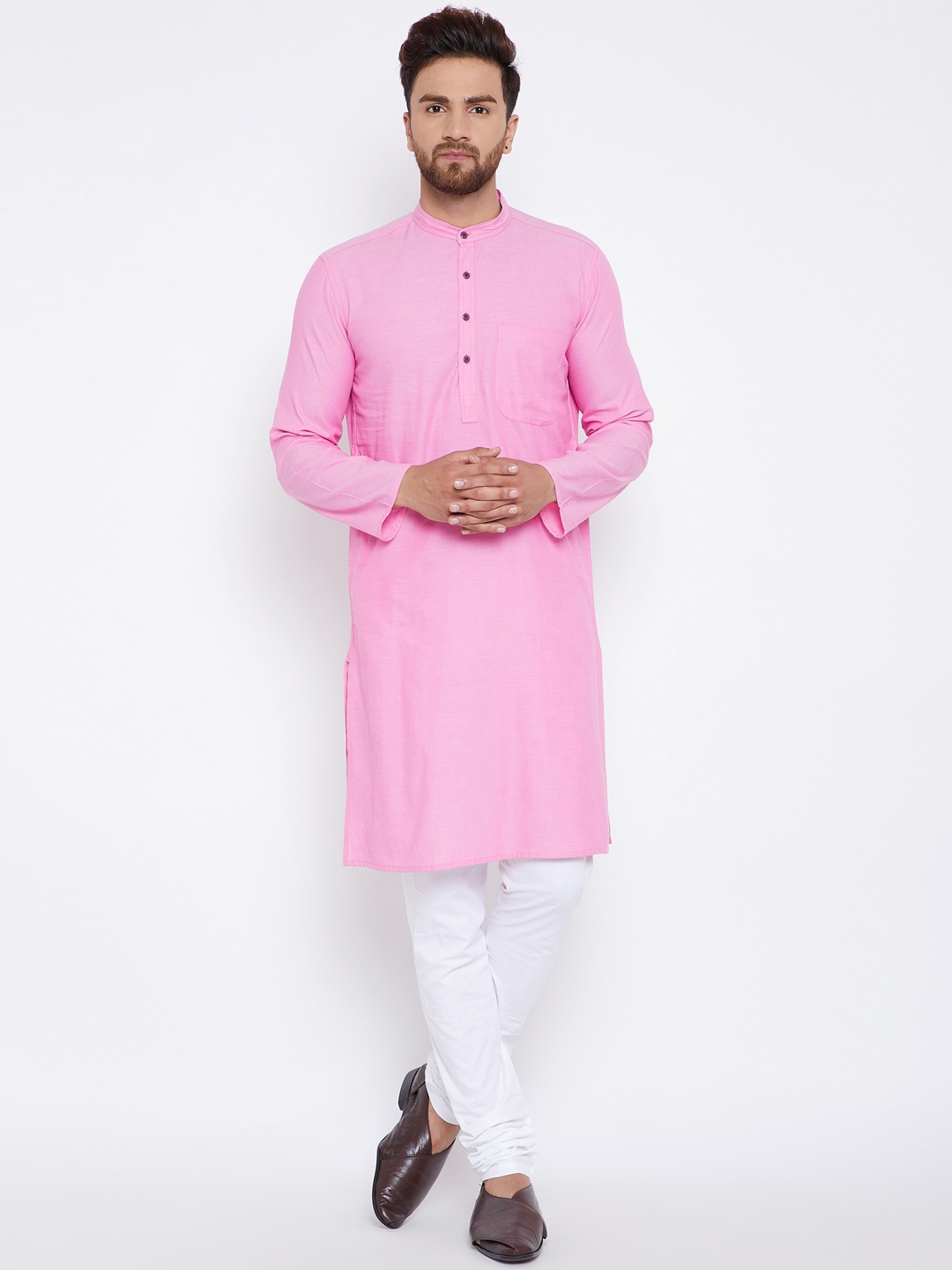

even Men Pink Solid Kurta with Churidar