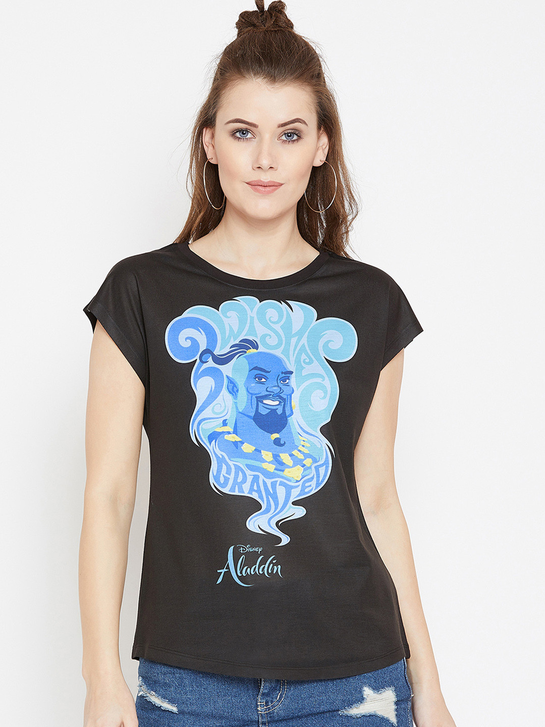 

Disney by Wear Your Mind Women Black Printed Round Neck T-shirt