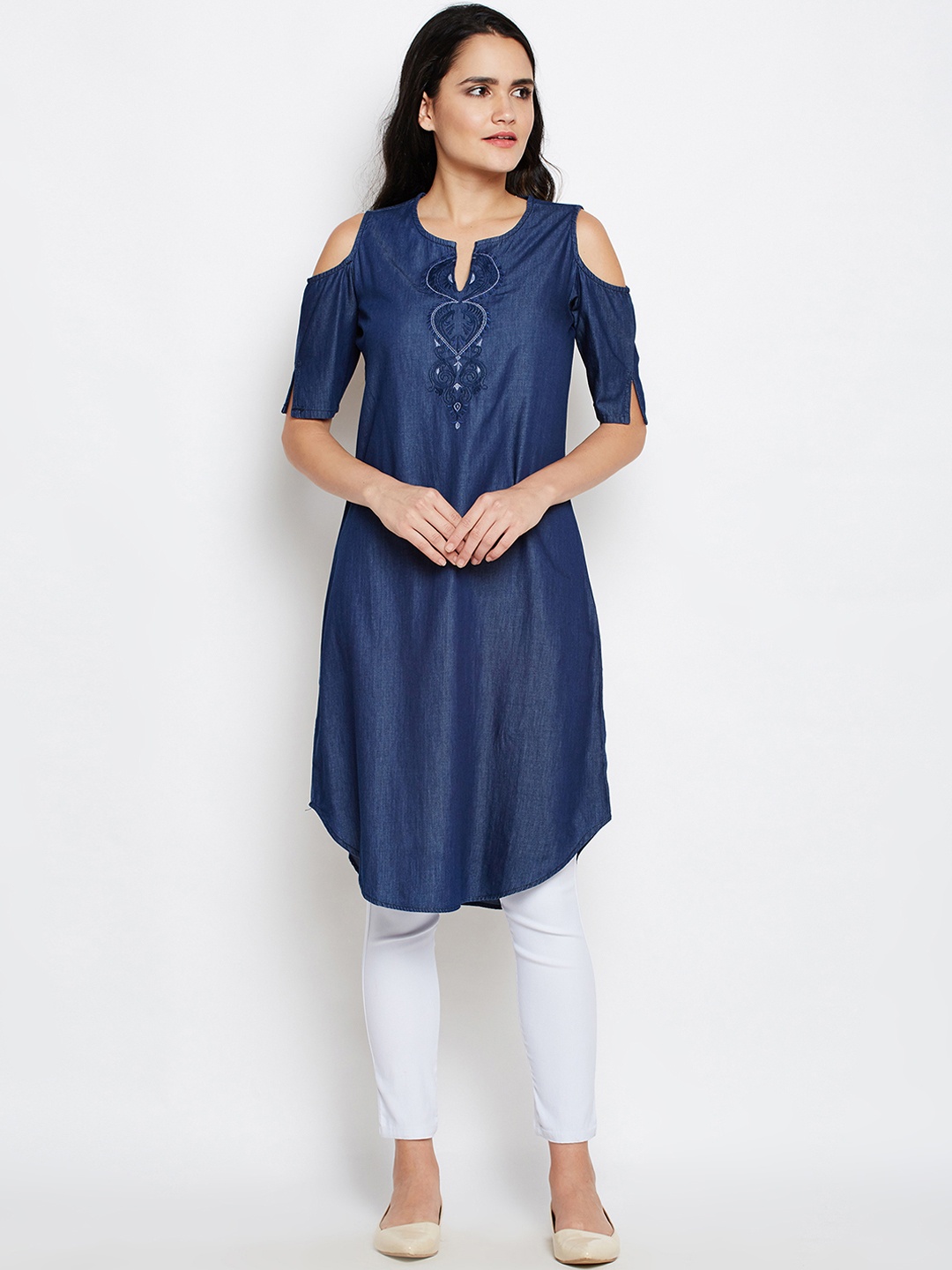 

Be Indi Women Blue Yoke Design Straight Kurta