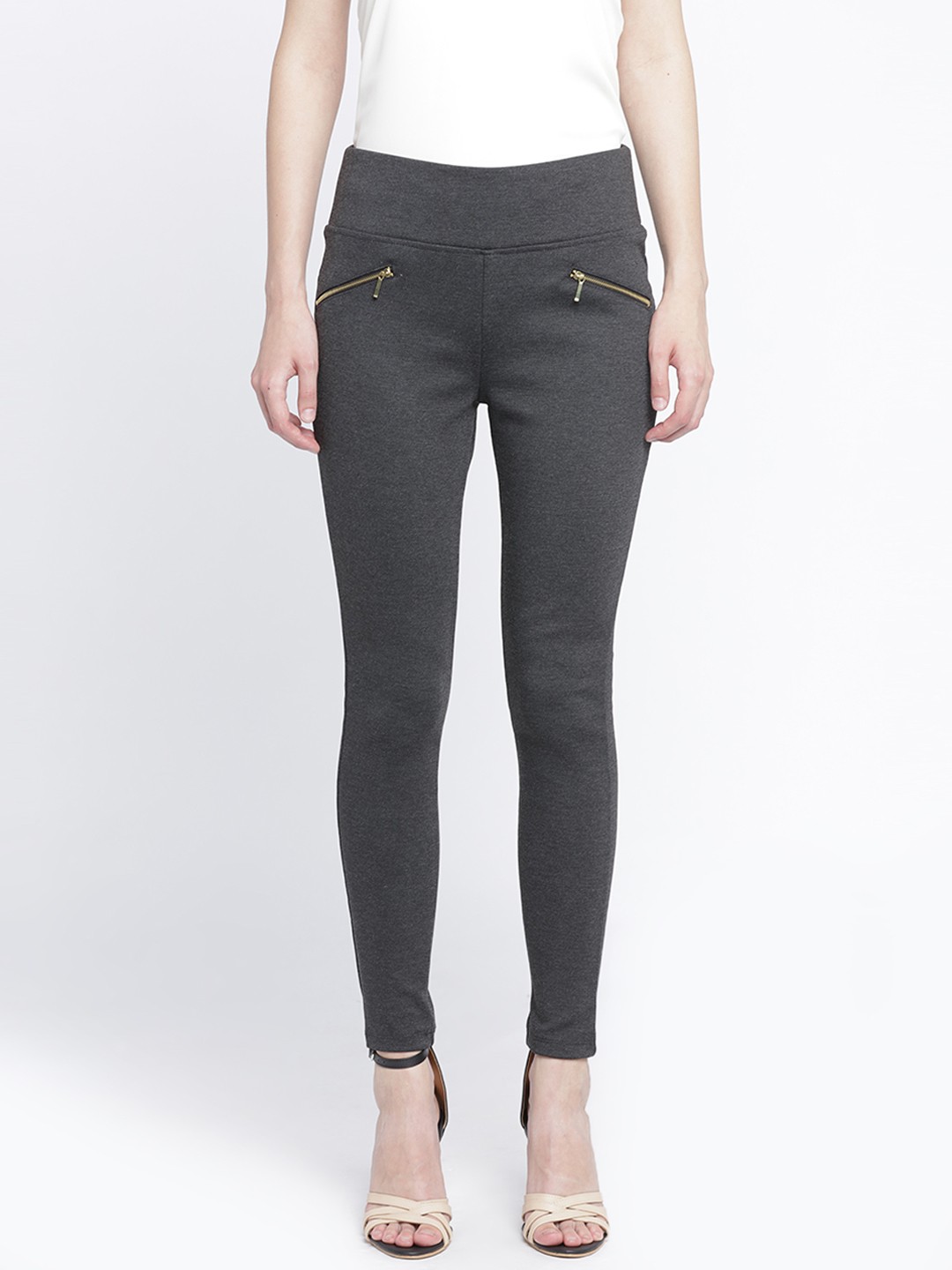 

Newport Women Charcoal Grey Skinny Fit Solid Treggings
