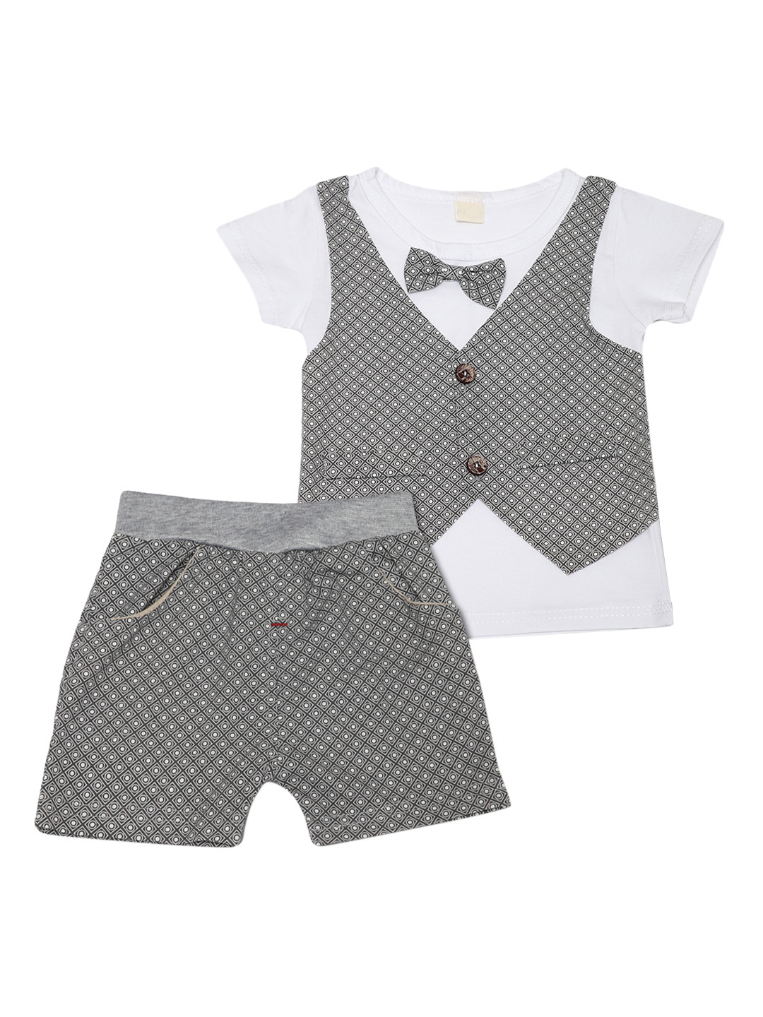 

Aj DEZInES Boys Grey & White Printed T-shirt with Shorts
