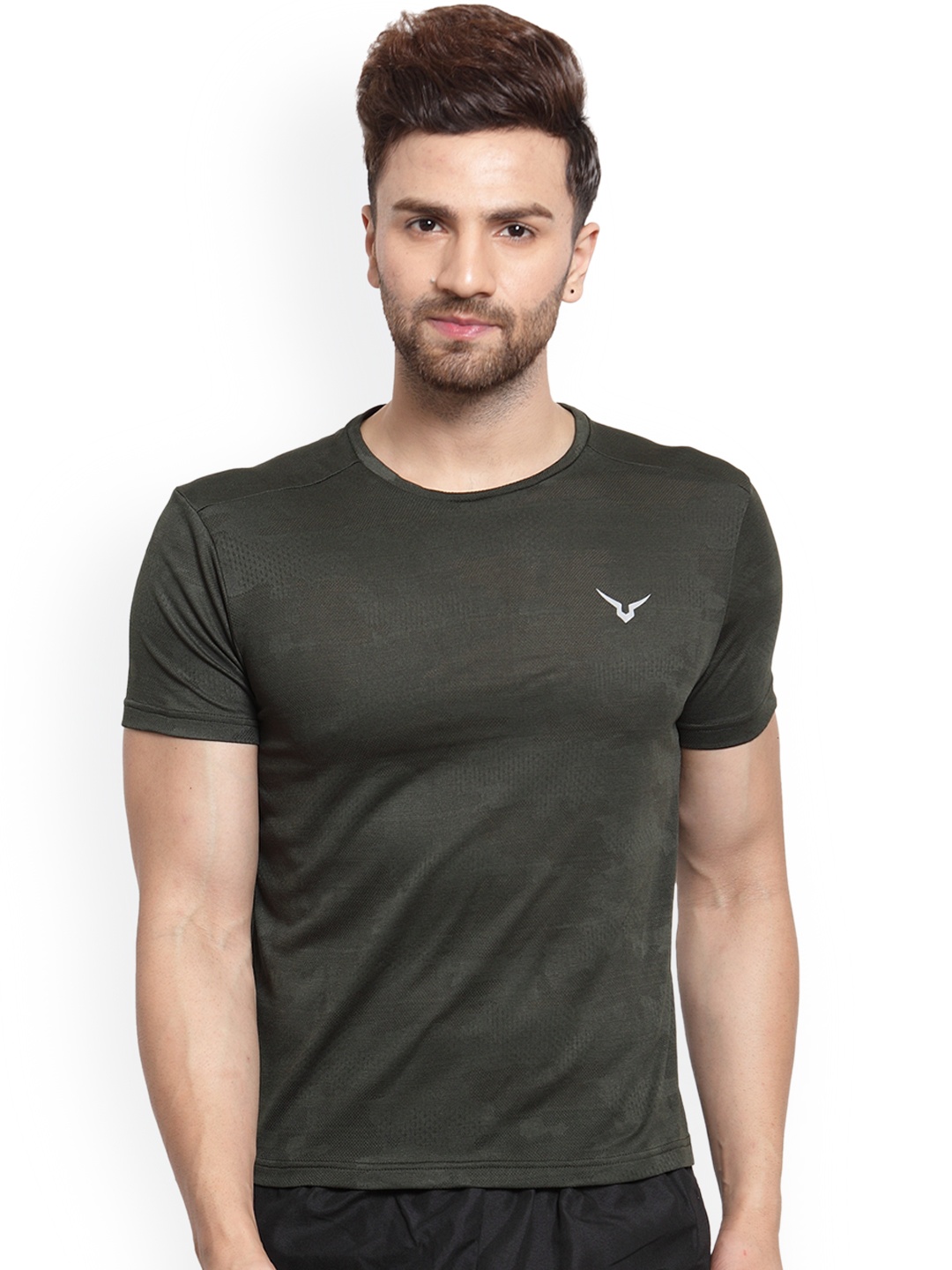 

Invincible Men Olive Brown Solid Round Neck Athleisure T-shirt