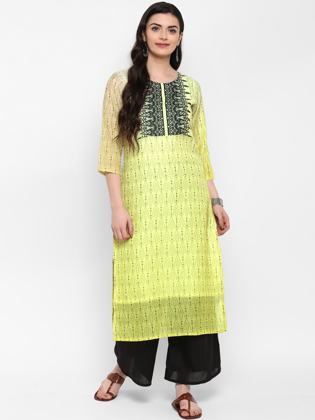 

ZIYAA Women Yellow Printed Kurta with Palazzos