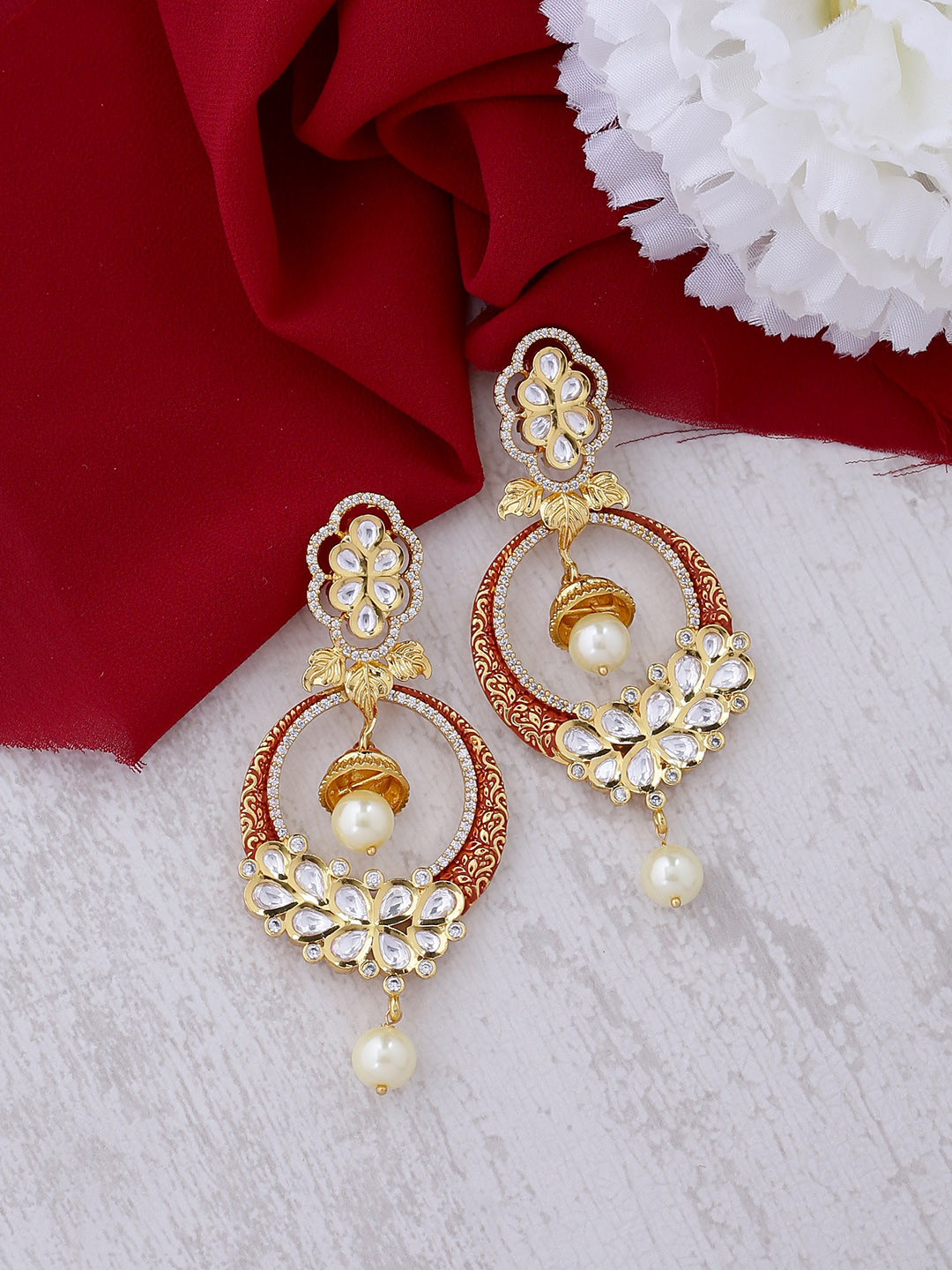 

Tistabene Gold-Plated & Off-White Contemporary Chandbalis