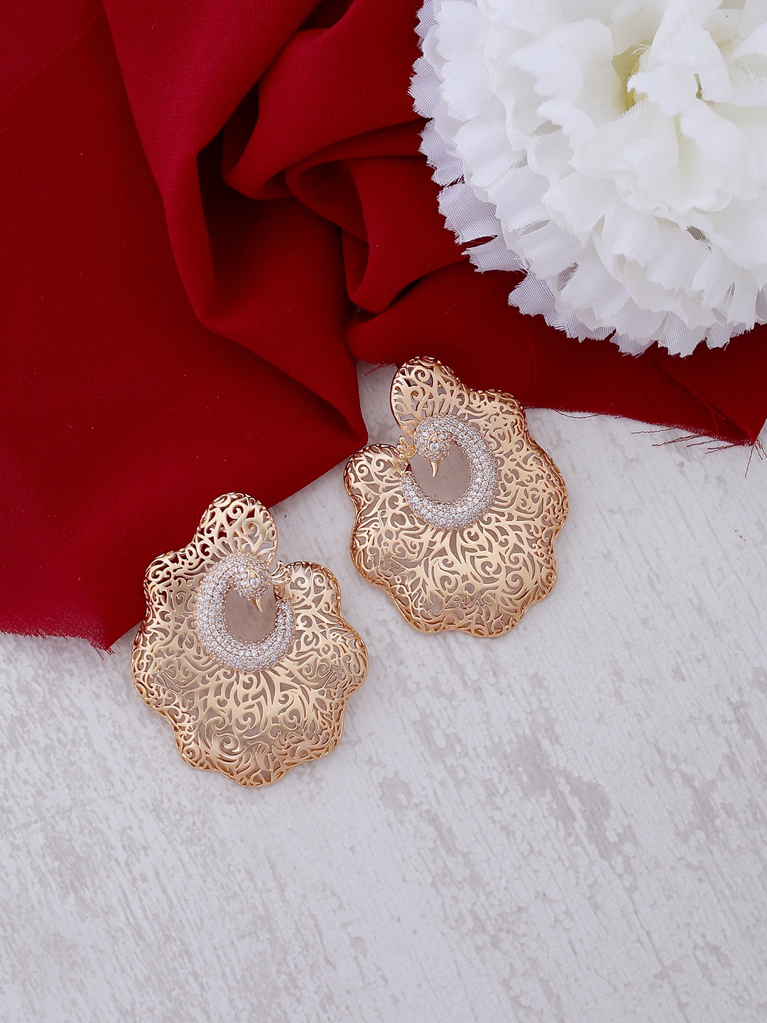 

Tistabene Gold-Toned & Silver-Toned Peacock Shaped Drop Earrings