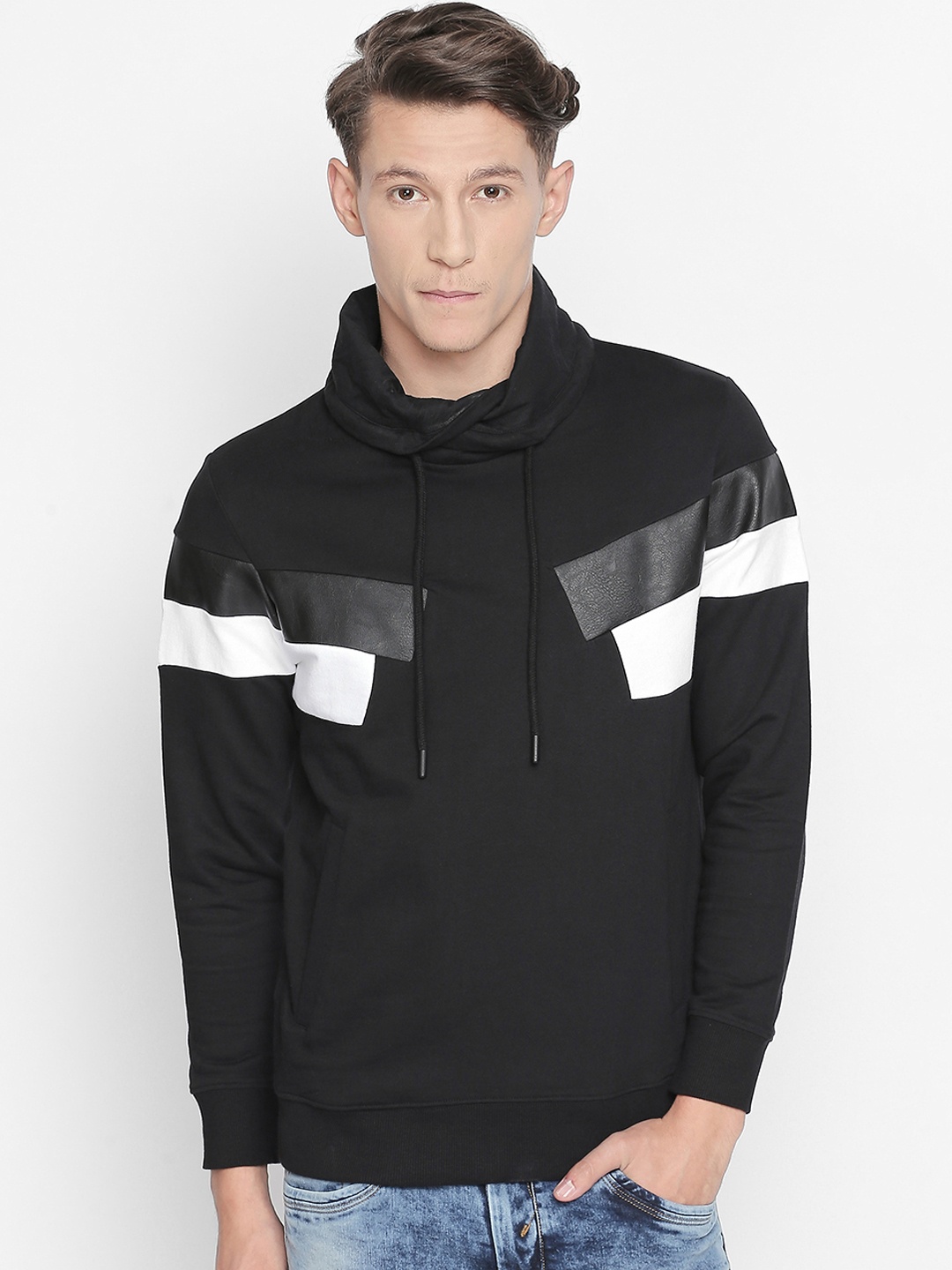 

Basics Men Black Colourblocked Sweatshirt