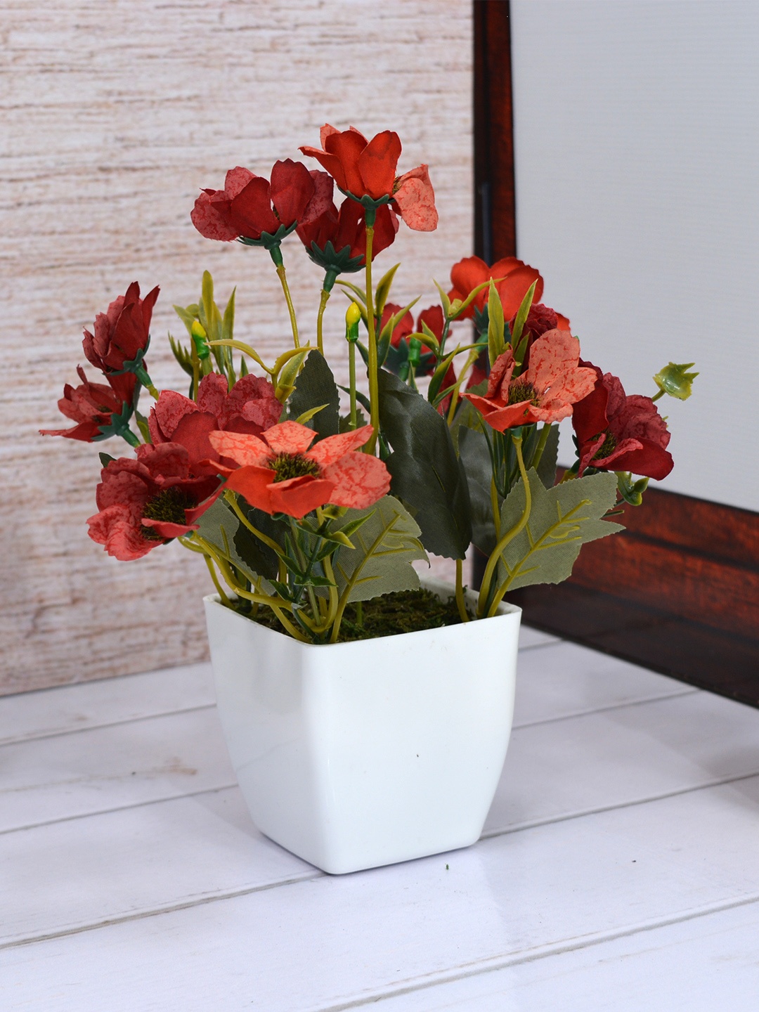 

Fancy mart Red & Green Artificial Chrissanthemum Plant with Ruby Pot
