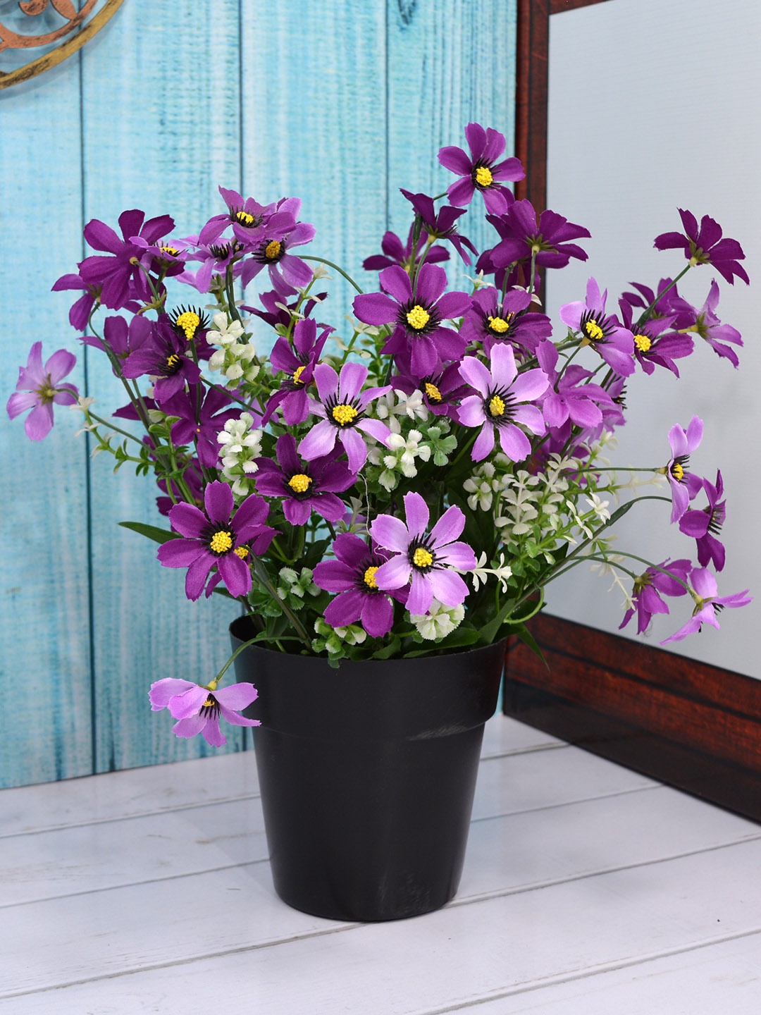 

Fancy mart Purple & Green Artificial Daisy Plant with Cone Pot