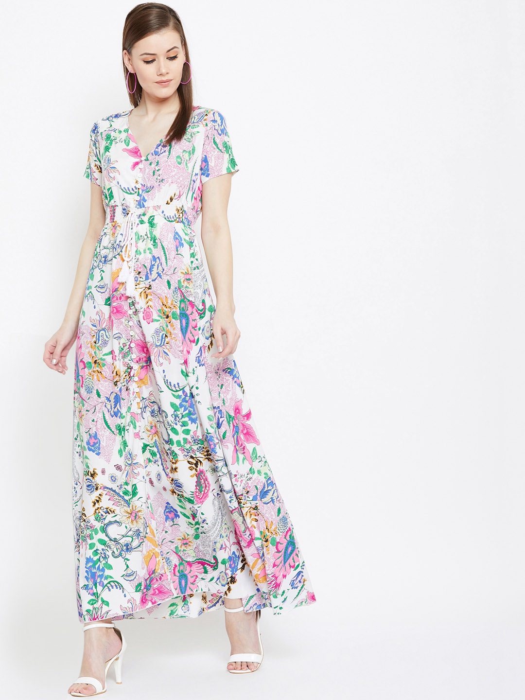 

Berrylush Women White & Blue Maxi Dress