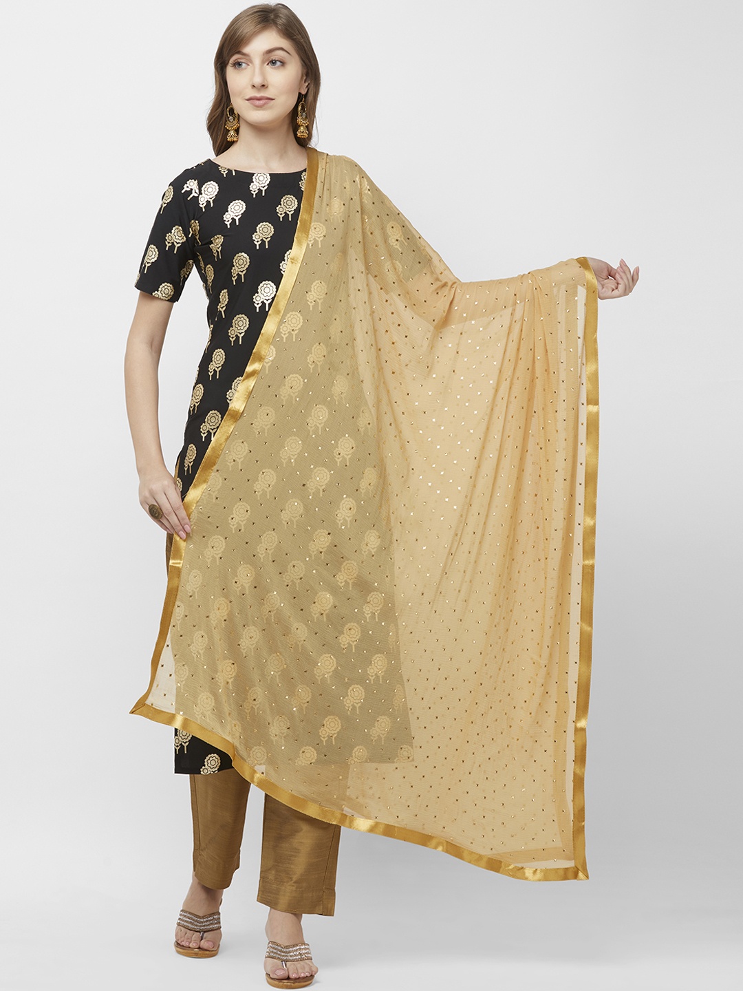 

Dupatta Bazaar Women Beige & White Embellished Dupatta