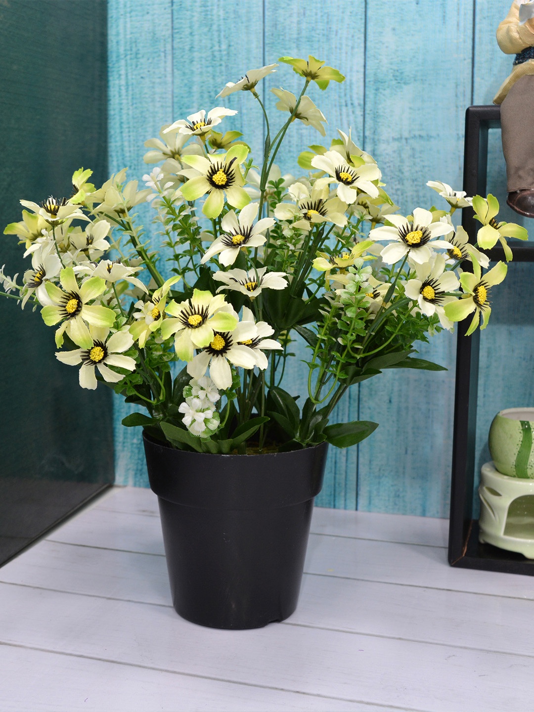 

Fancy mart White & Green Artificial Daisy Plant with Cone Pot