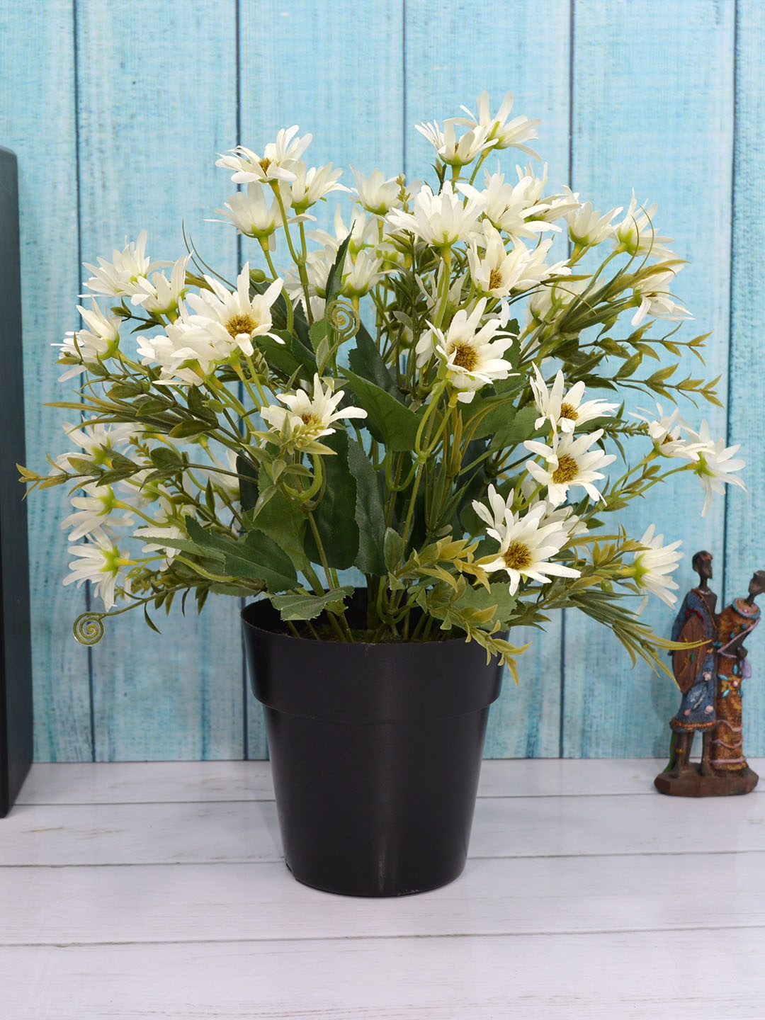 

Fancy mart White & Green Artificial Icelandic Chrissanthemum Plant with Cone Pot