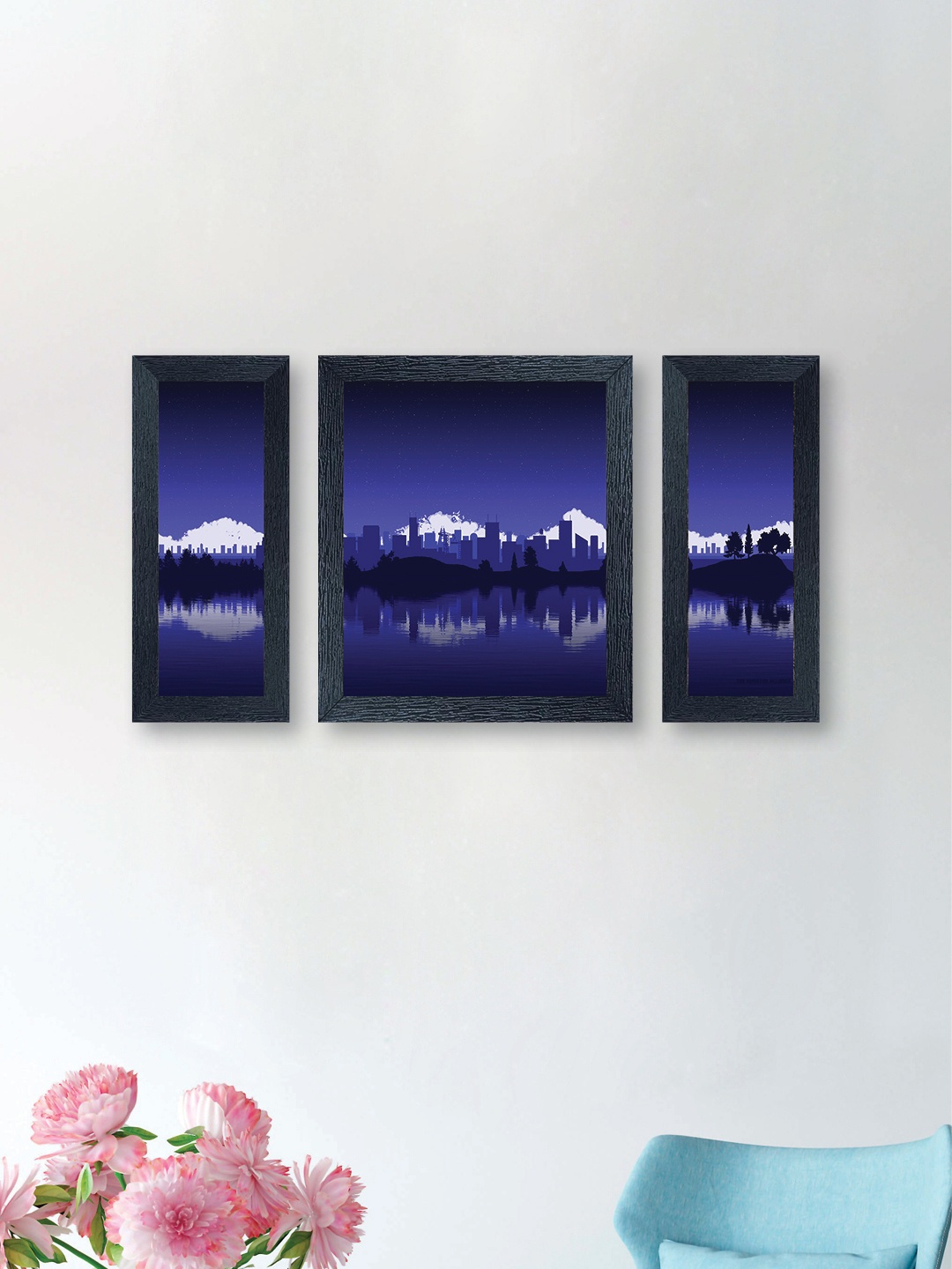 

nest Art Navy Blue & White Set of 3 Synthetic Wood Wall Art