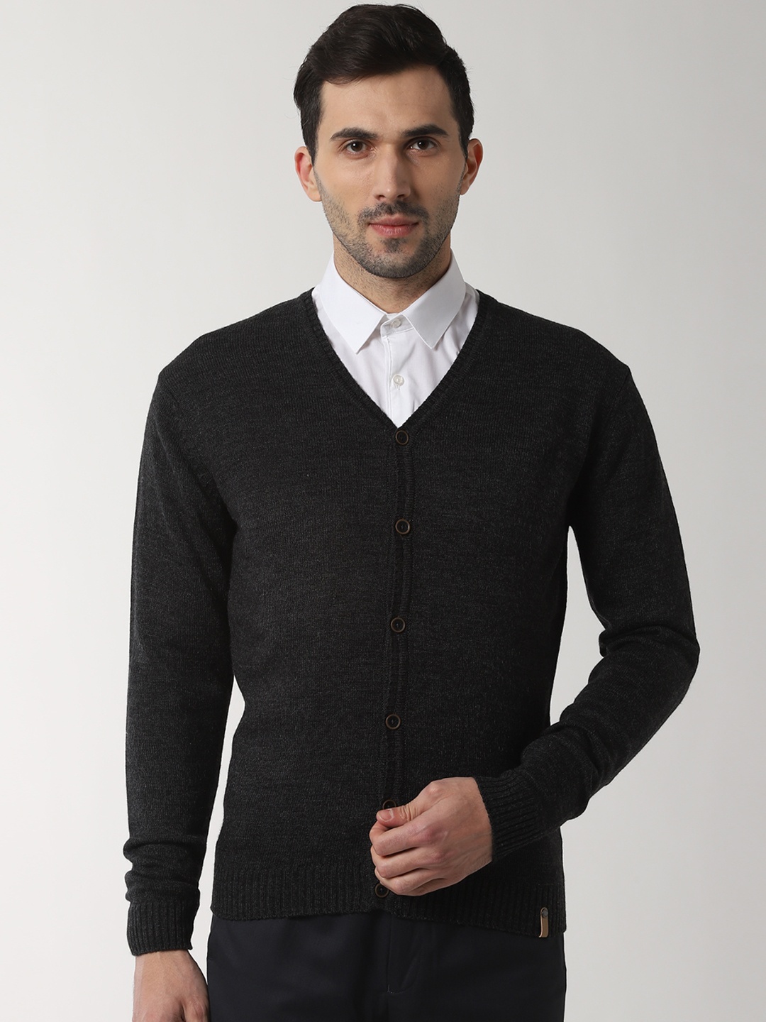 

Peter England Casuals Men Charcoal Black Solid Sweater