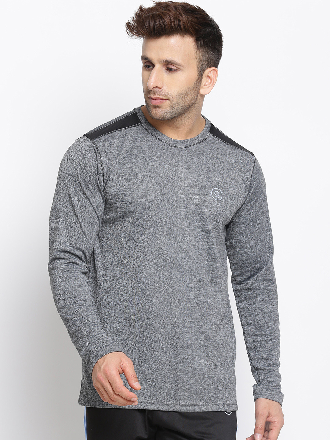 

CHKOKKO Men Grey Solid Round Neck Dry Fit Training T-shirt