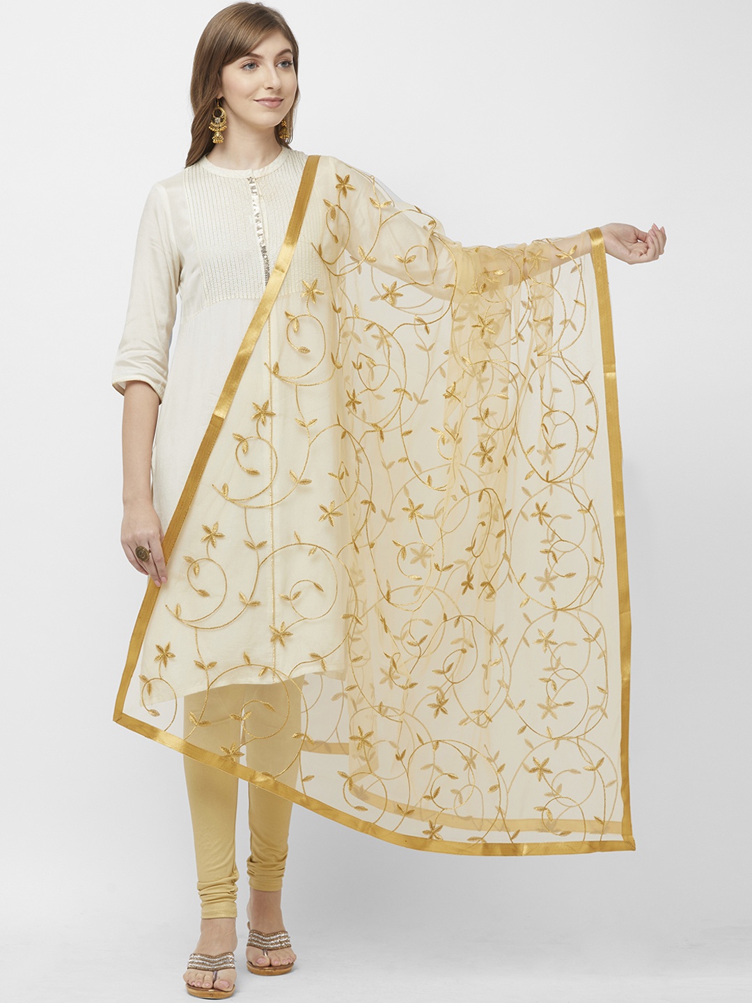 Dupatta Bazaar Gold-Toned Embroidered Dupatta