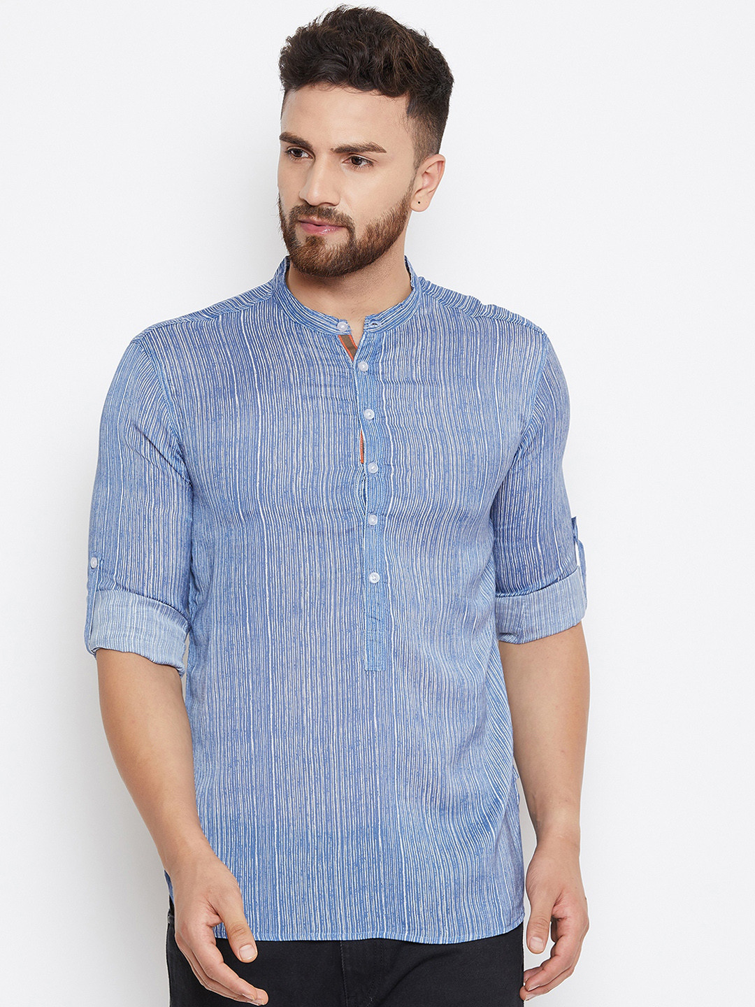 

even Men Blue Striped Straight Kurta
