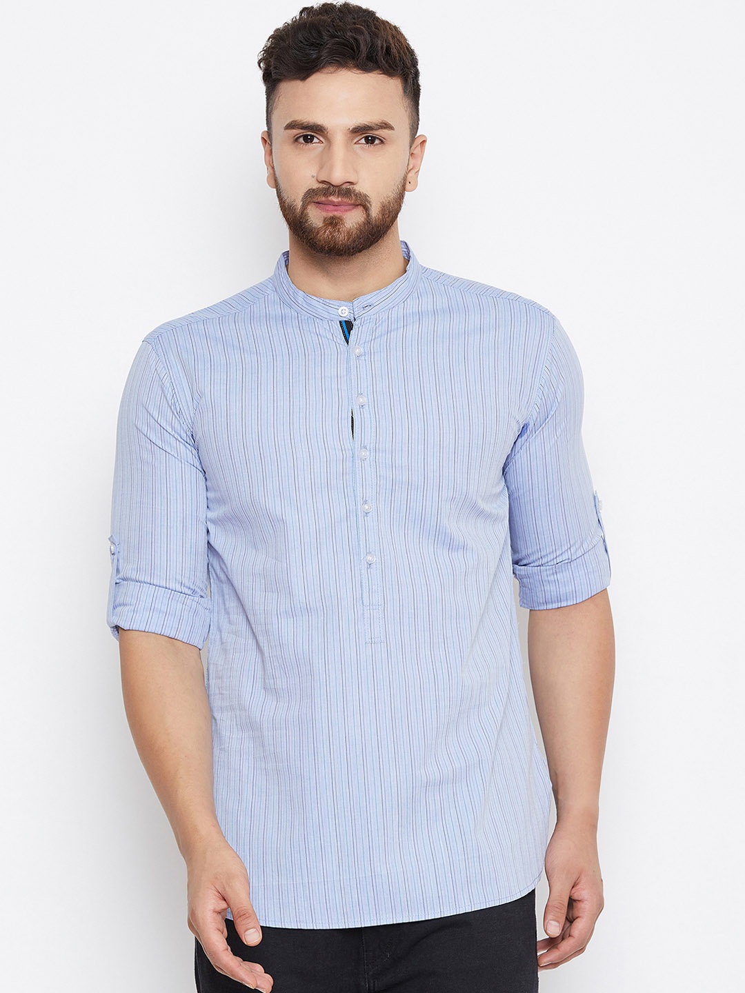 

even Men Blue Striped Straight Kurta