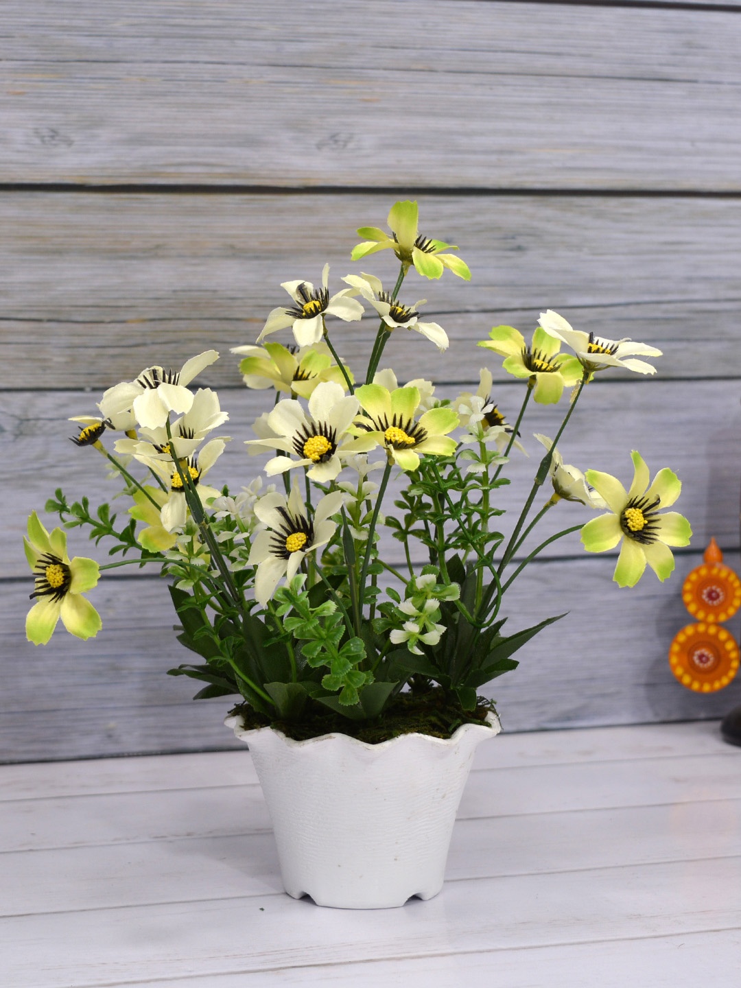 

Fancy mart Multicoloured Daisy Artificial Plant with Kingri Pot, Multi