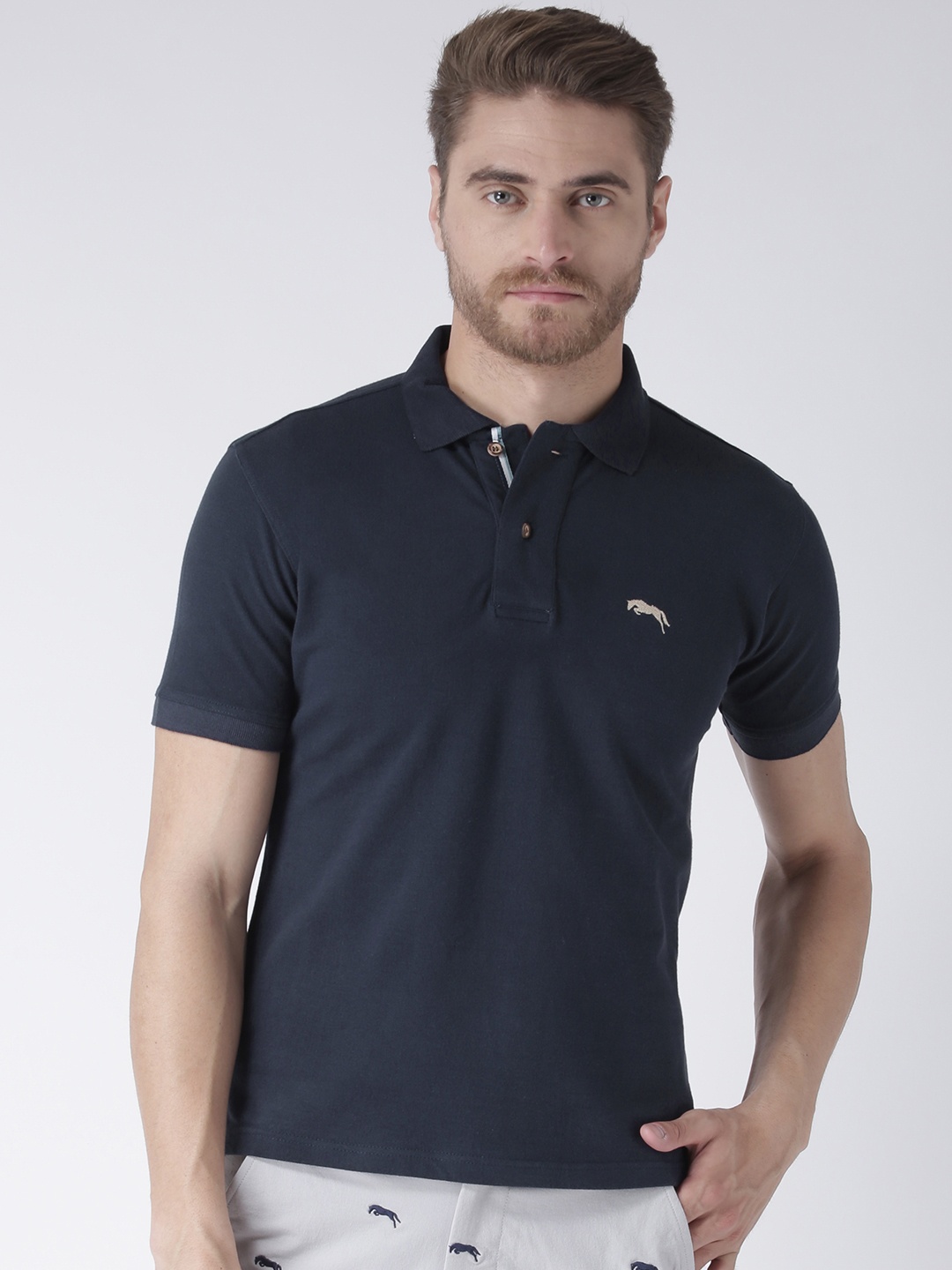 

JUMP USA Men Navy Blue Solid Polo Collar T-shirt