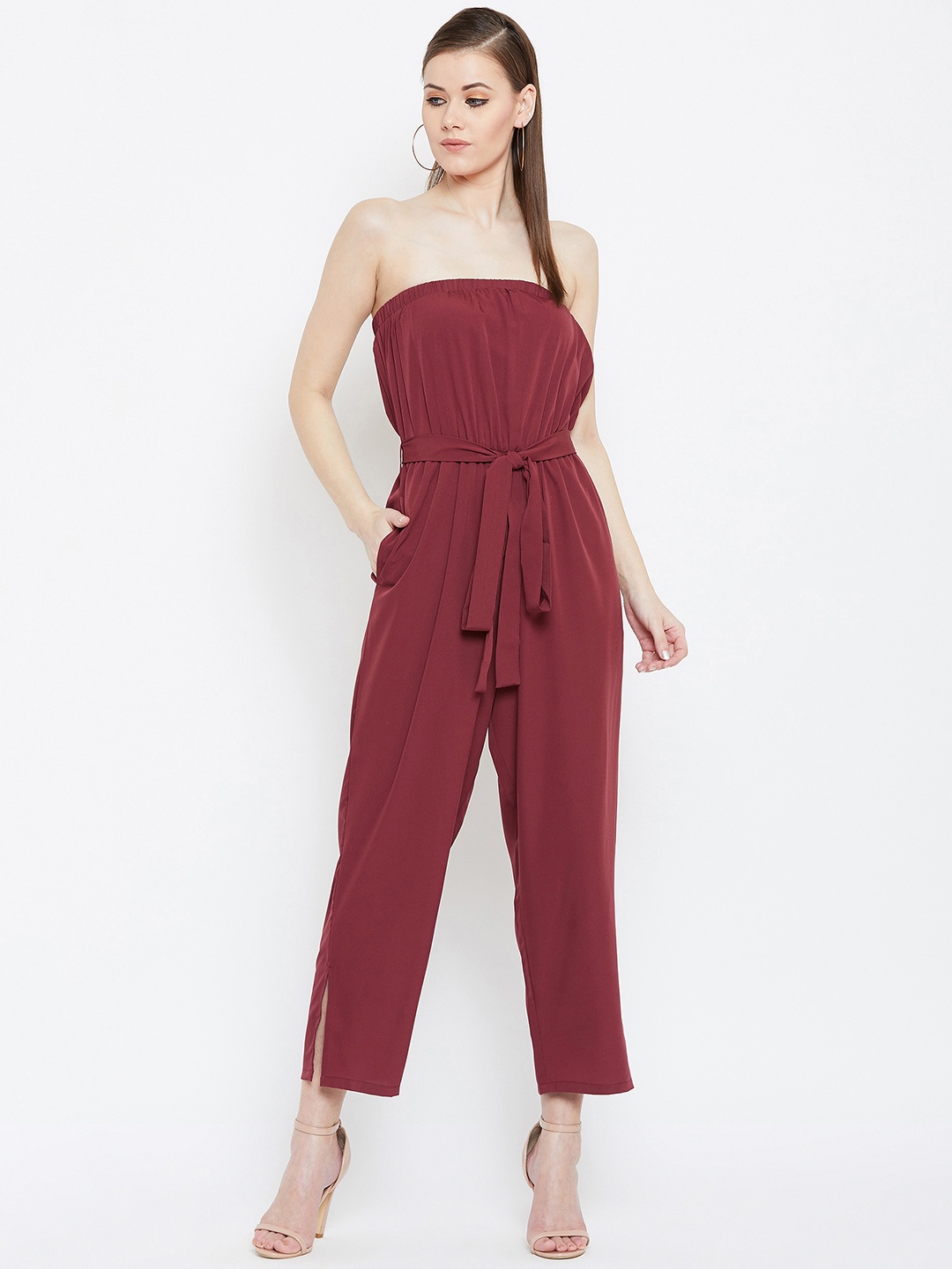 

Berrylush Women Maroon Solid Basic Jumpsuit
