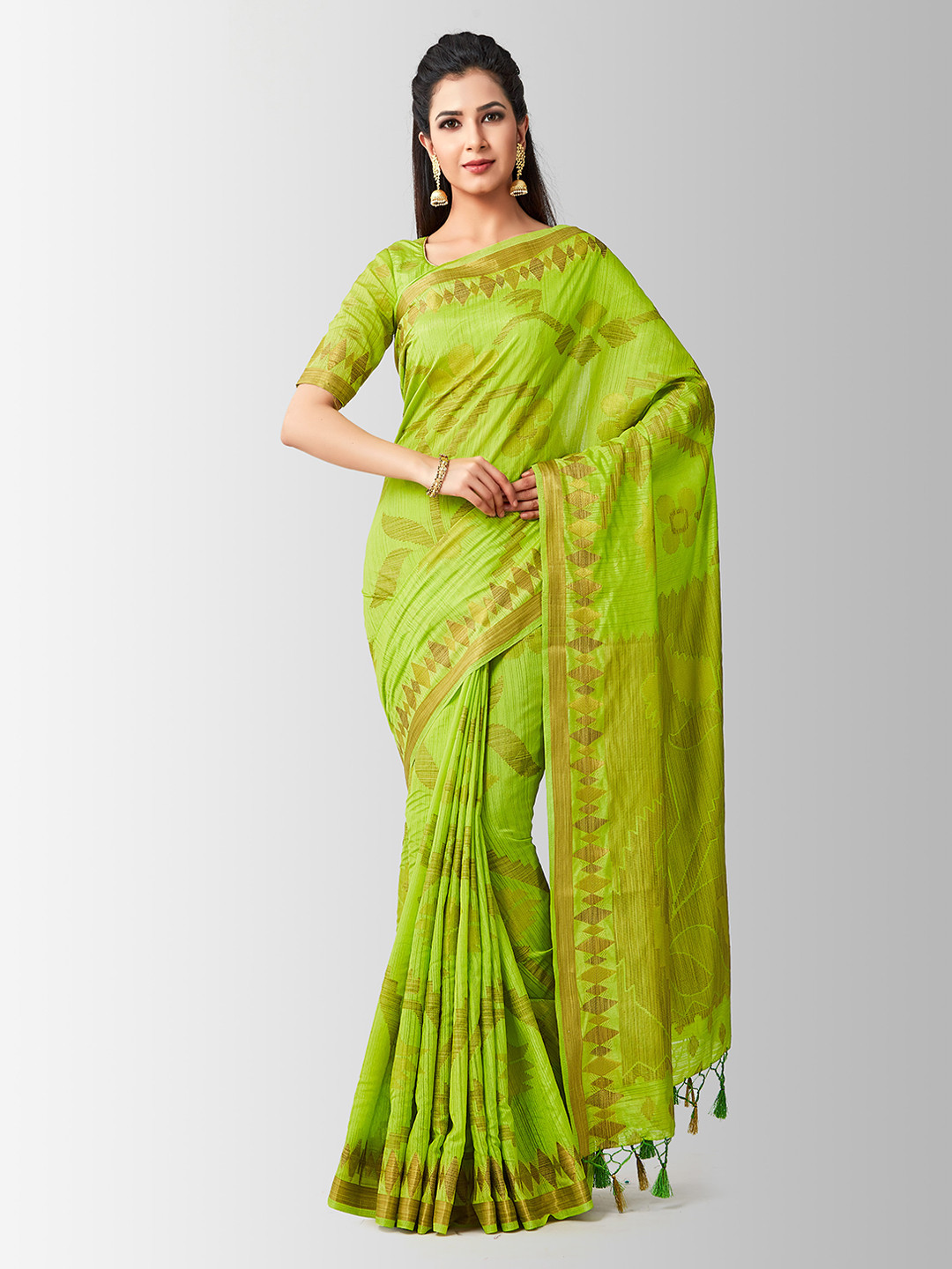 

MIMOSA Lime Green Art Silk Woven Design Kanjeevaram Saree