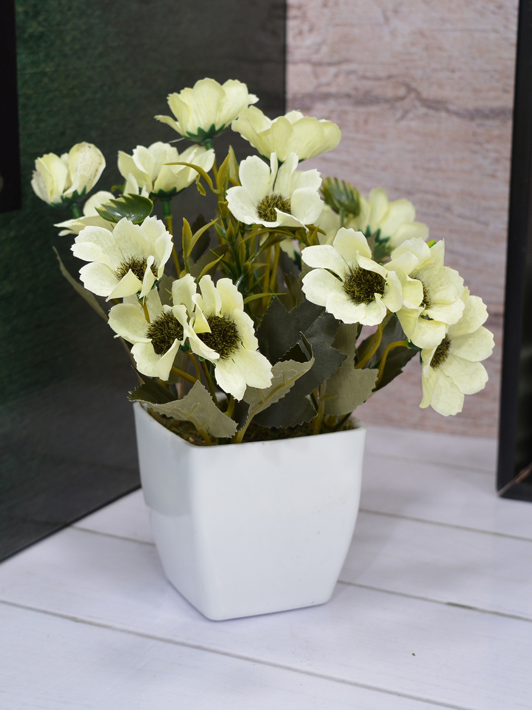 

Fancy mart Off White & Green Artificial Chrissanthemum Plant with Ruby Pot